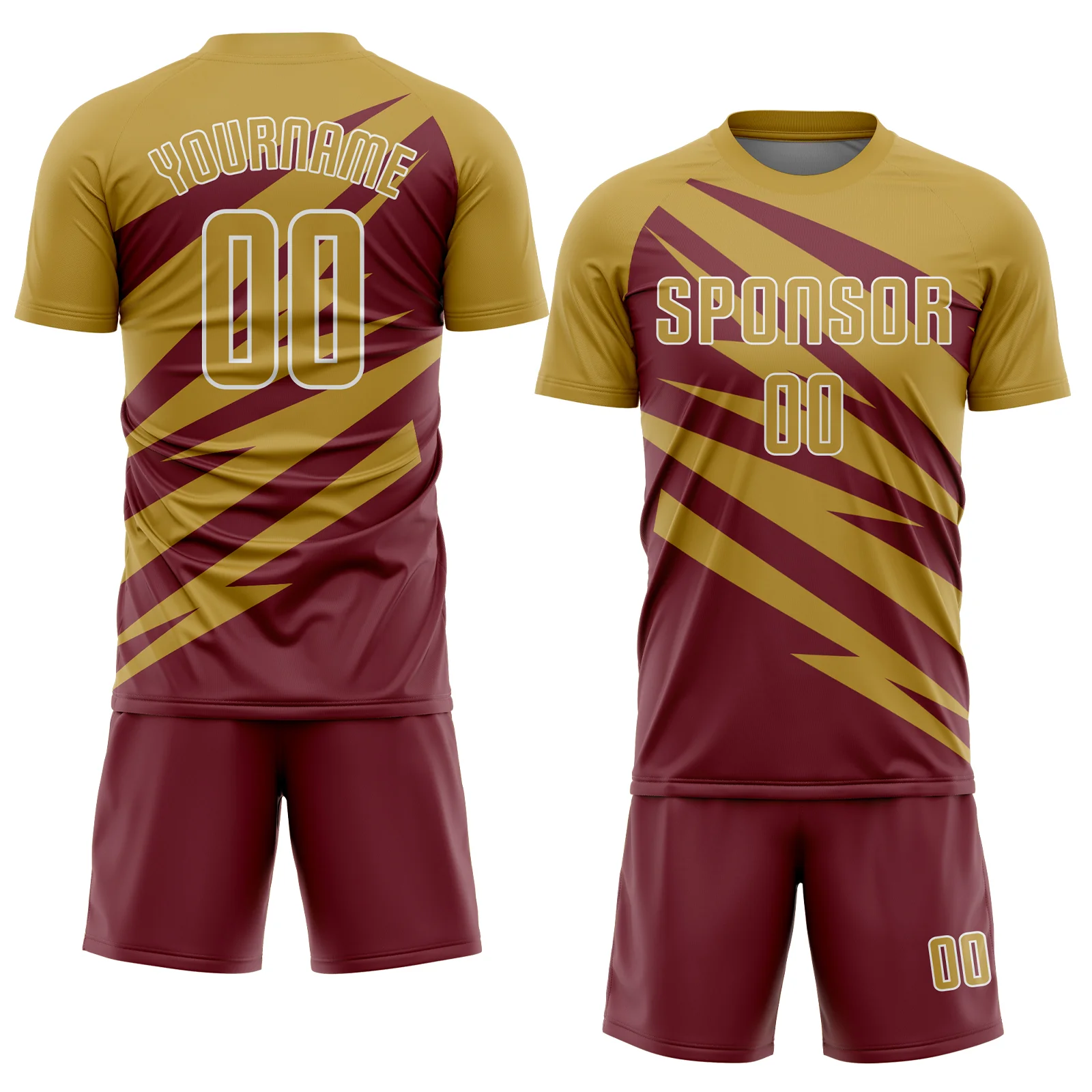 Custom Old Gold Burgundy-White Abstract Line Sports Sublimation Soccer Uniform Jersey - Image 2