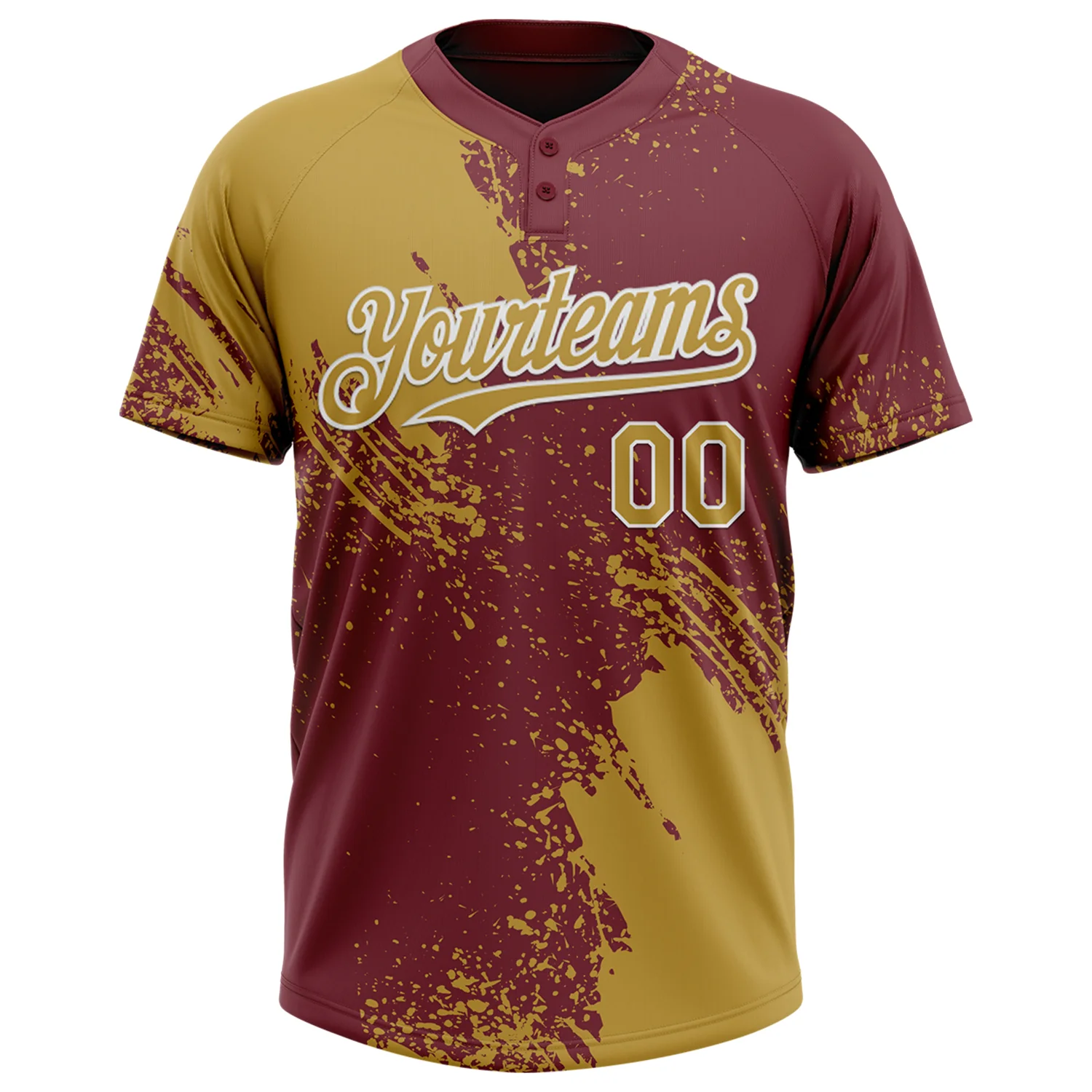 Custom Old Gold Burgundy-White 3D Pattern Abstract Brush Stroke Two-Button Unisex Softball Jersey - Image 2