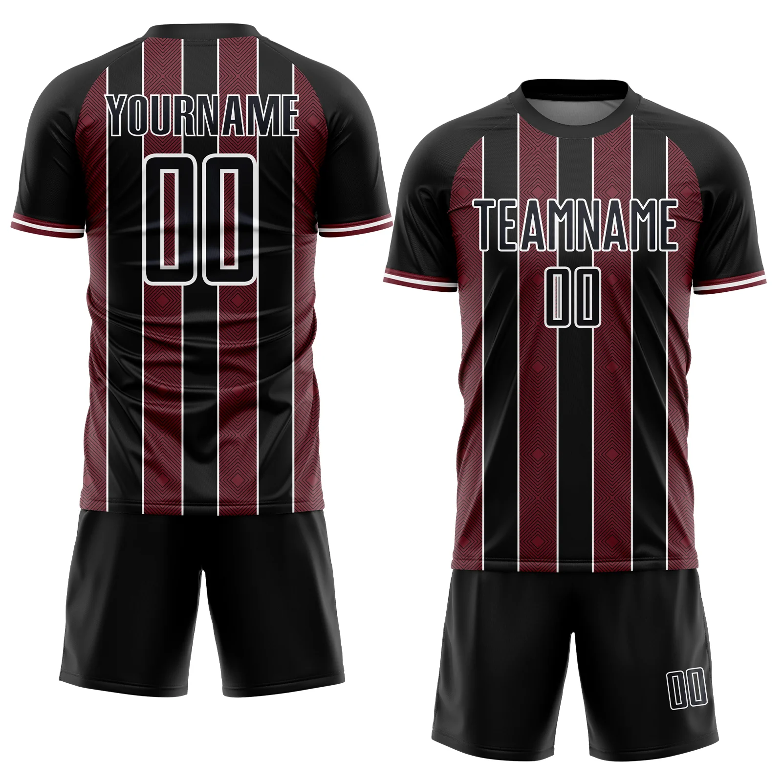 Custom Black Burgundy-White Pinstripe Line Sports Sublimation Soccer Uniform Jersey - Image 2