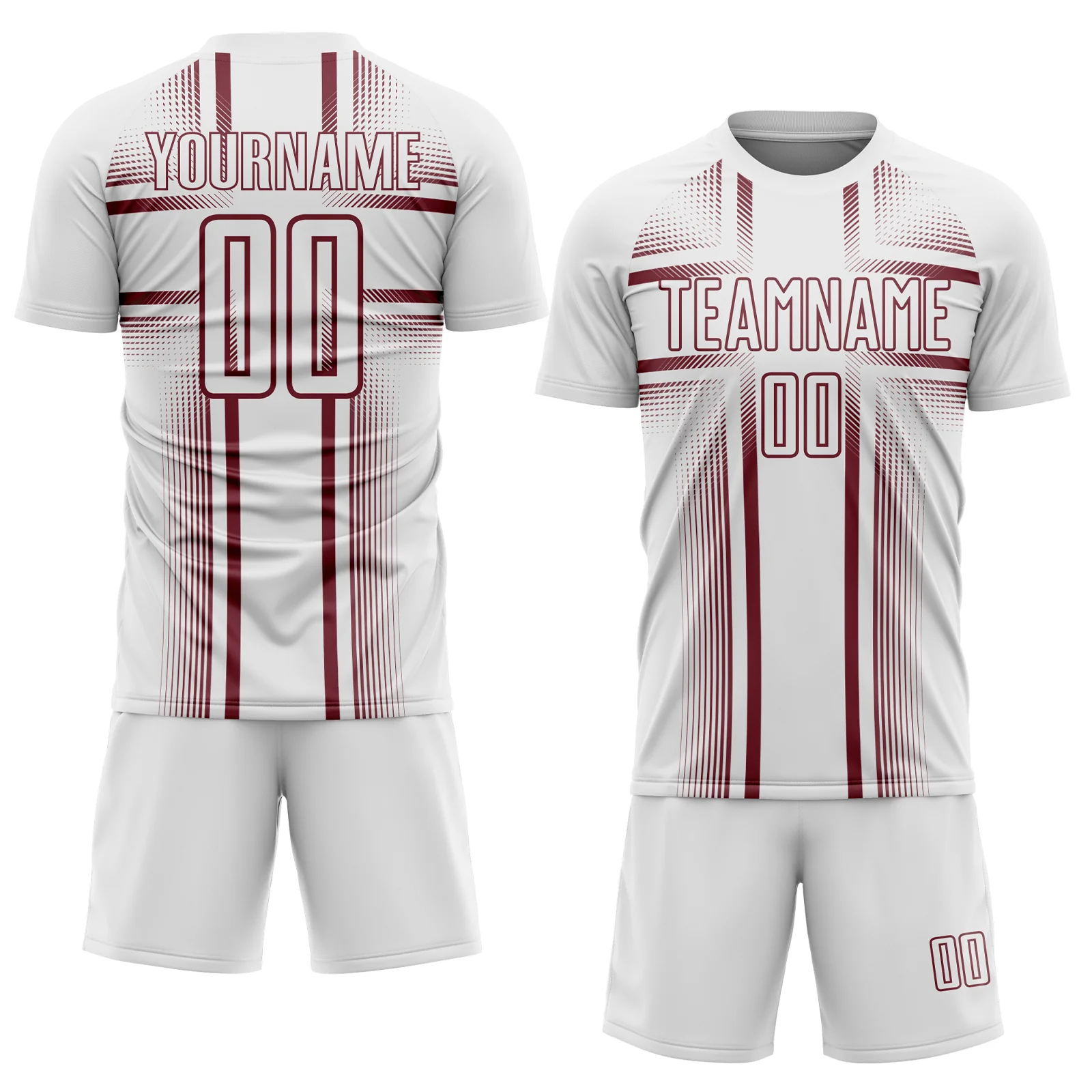 Custom White Burgundy Lines Sublimation Soccer Uniform Jersey - Image 2