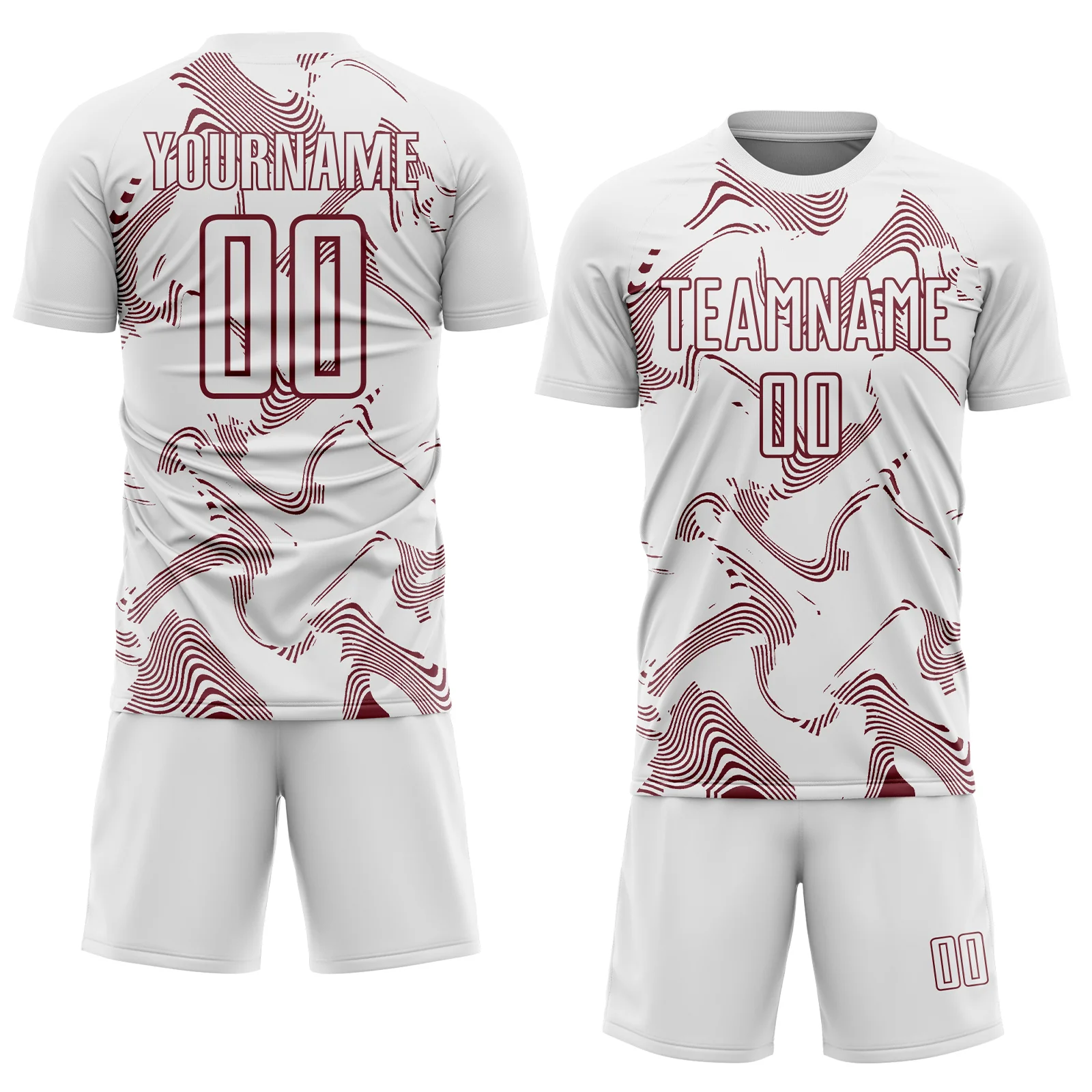 Custom White Burgundy Curve Lines Sports Sublimation Soccer Uniform Jersey - Image 2