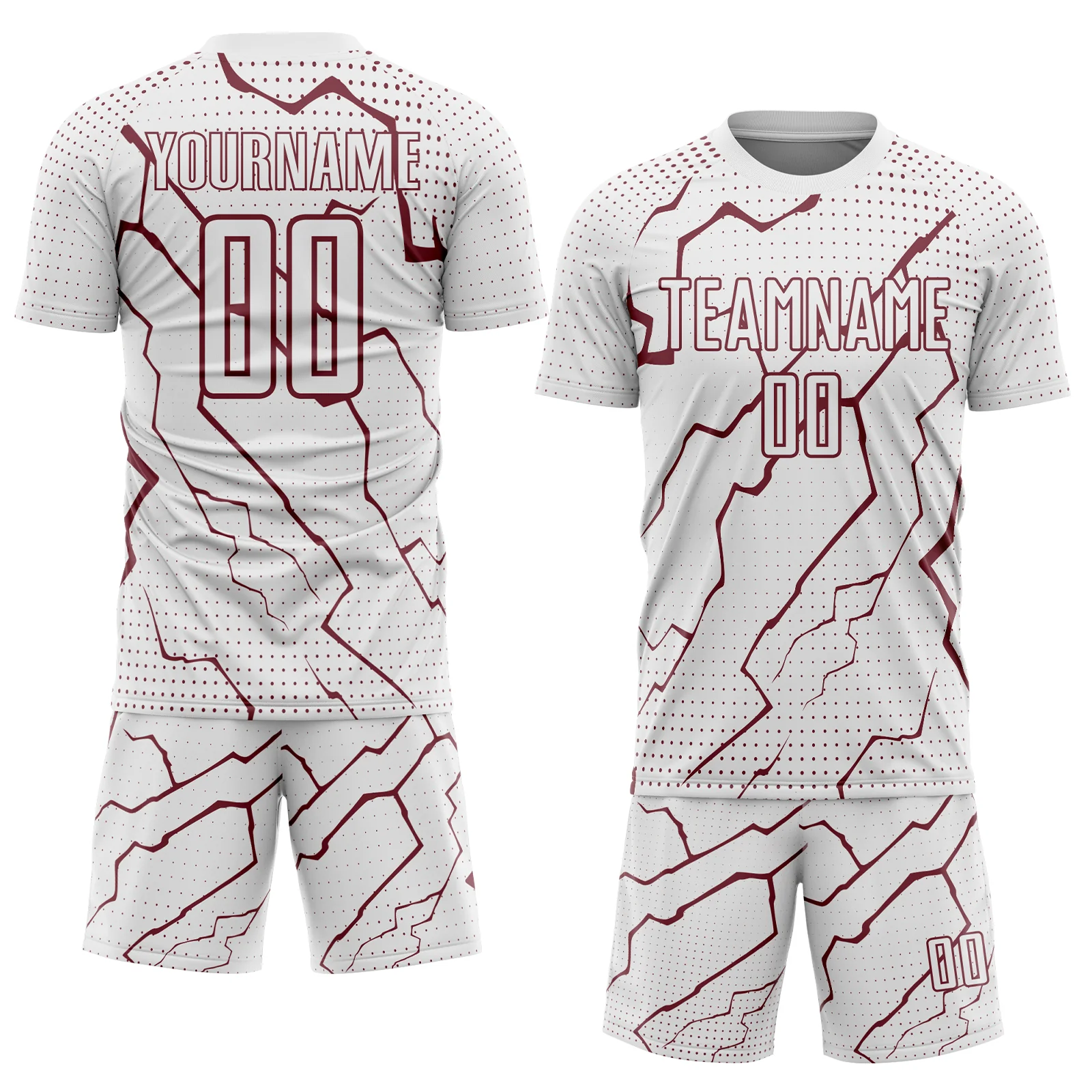 Custom White Burgundy Lightning Sports Sublimation Soccer Uniform Jersey - Image 2