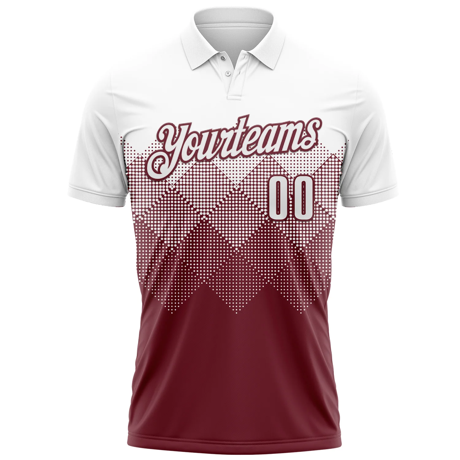 Custom White Burgundy 3D Gradient Square Shape Performance Polo Shirt - Image 2