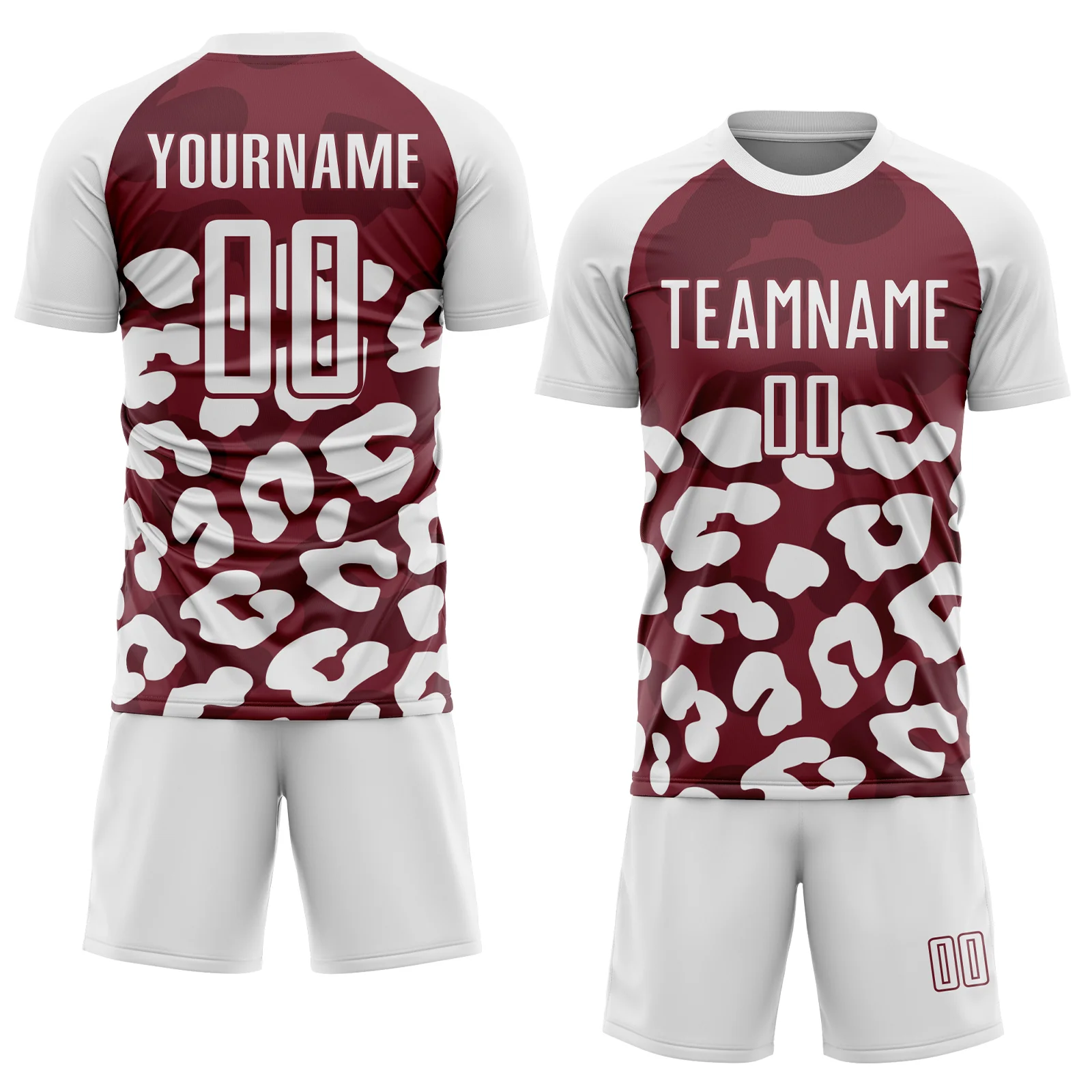 Custom White Burgundy Animal Leopard Print Sports Sublimation Soccer Uniform Jersey - Image 2