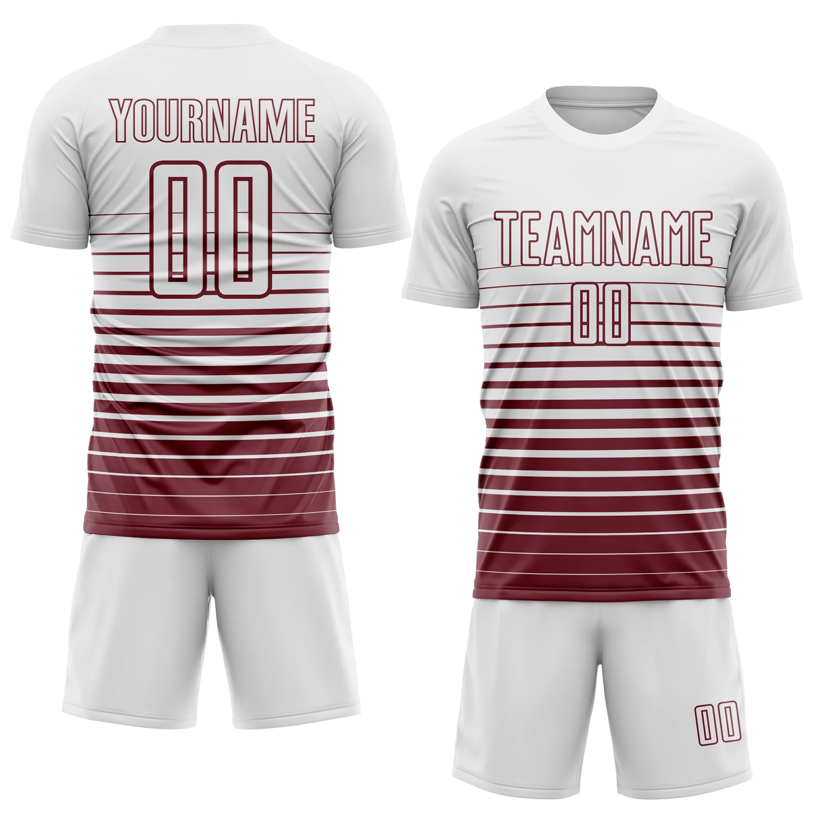Custom White Burgundy Gradient Pinstripe Sublimation Soccer Uniform Jersey - Image 2