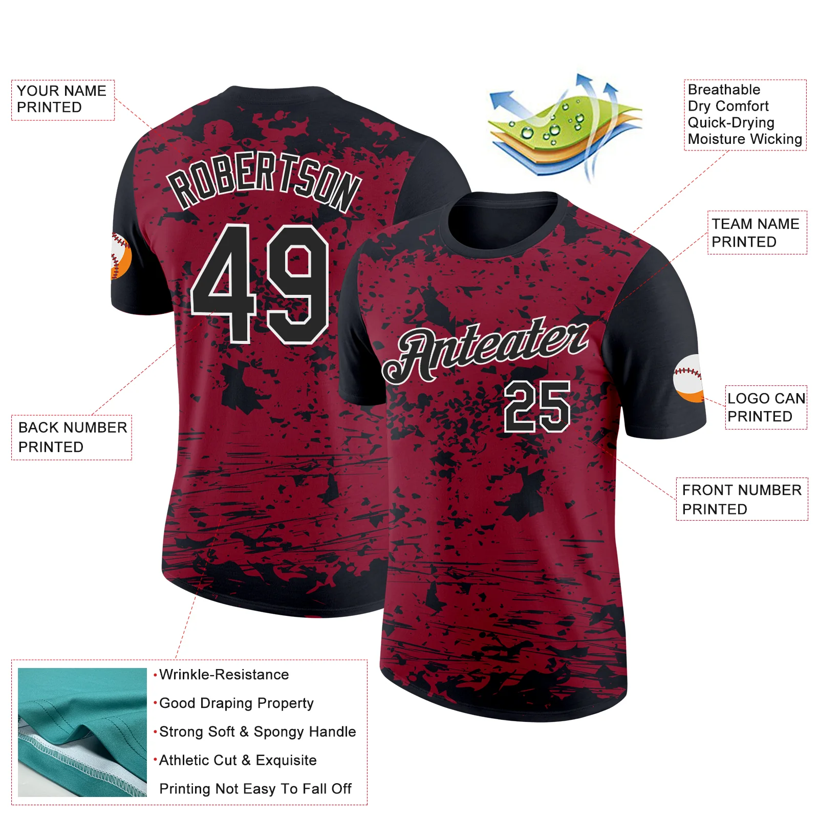 Custom Black Cardinal-White 3D Esports Performance T-Shirt - Image 2