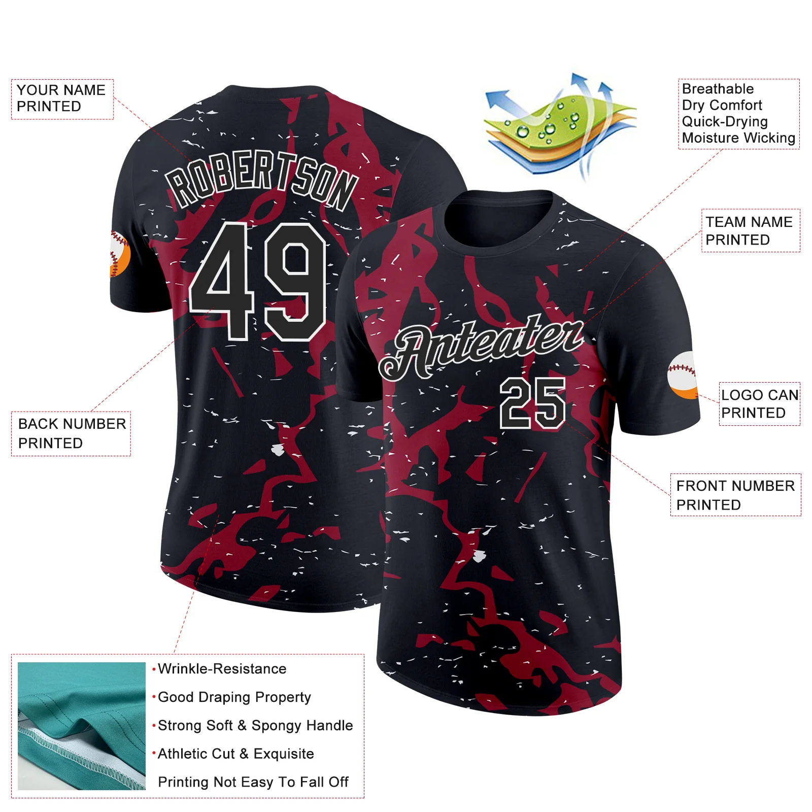 Custom Black Cardinal-White 3D Esports Performance T-Shirt - Image 2