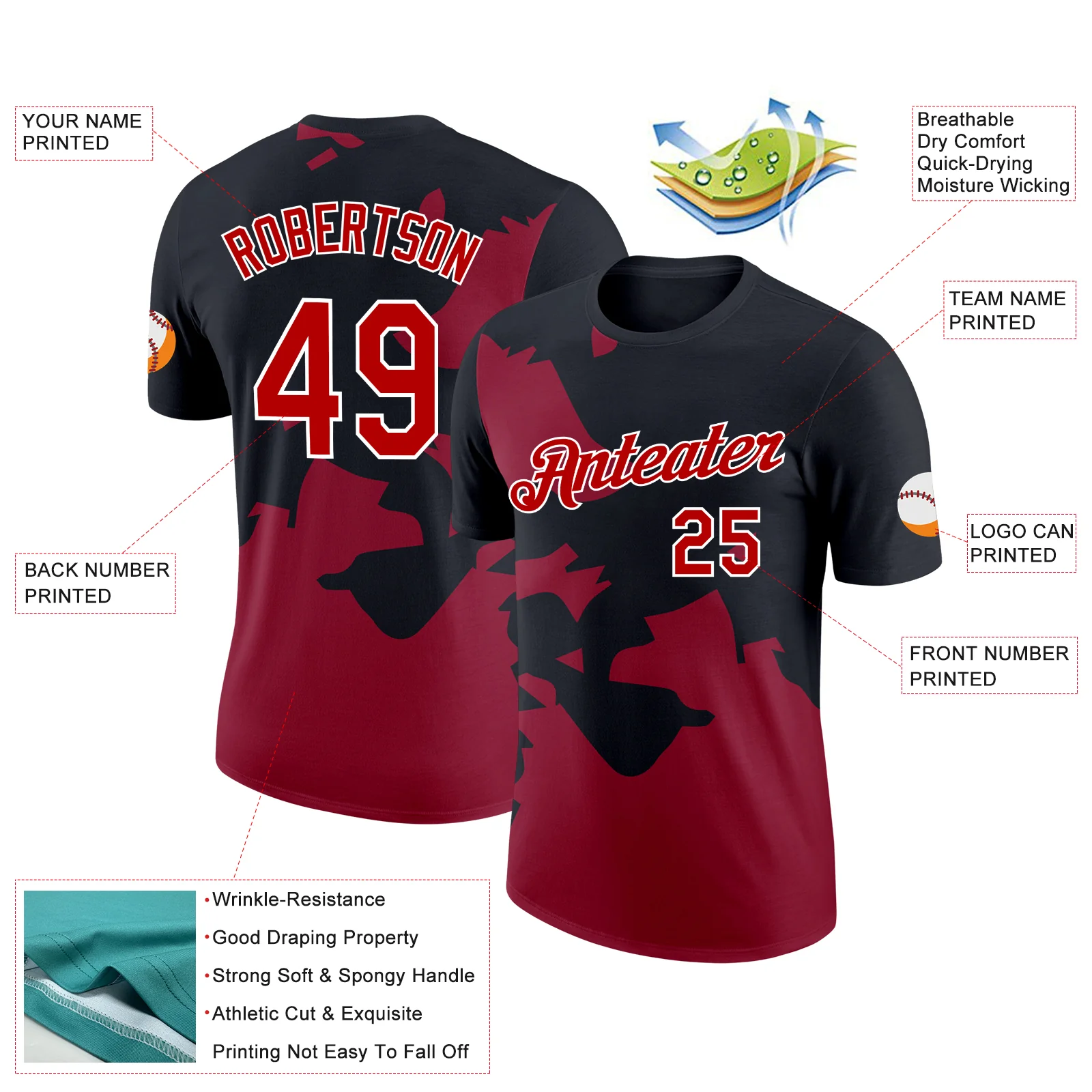 Custom Black Red-Cardinal 3D Esports Performance T-Shirt - Image 2