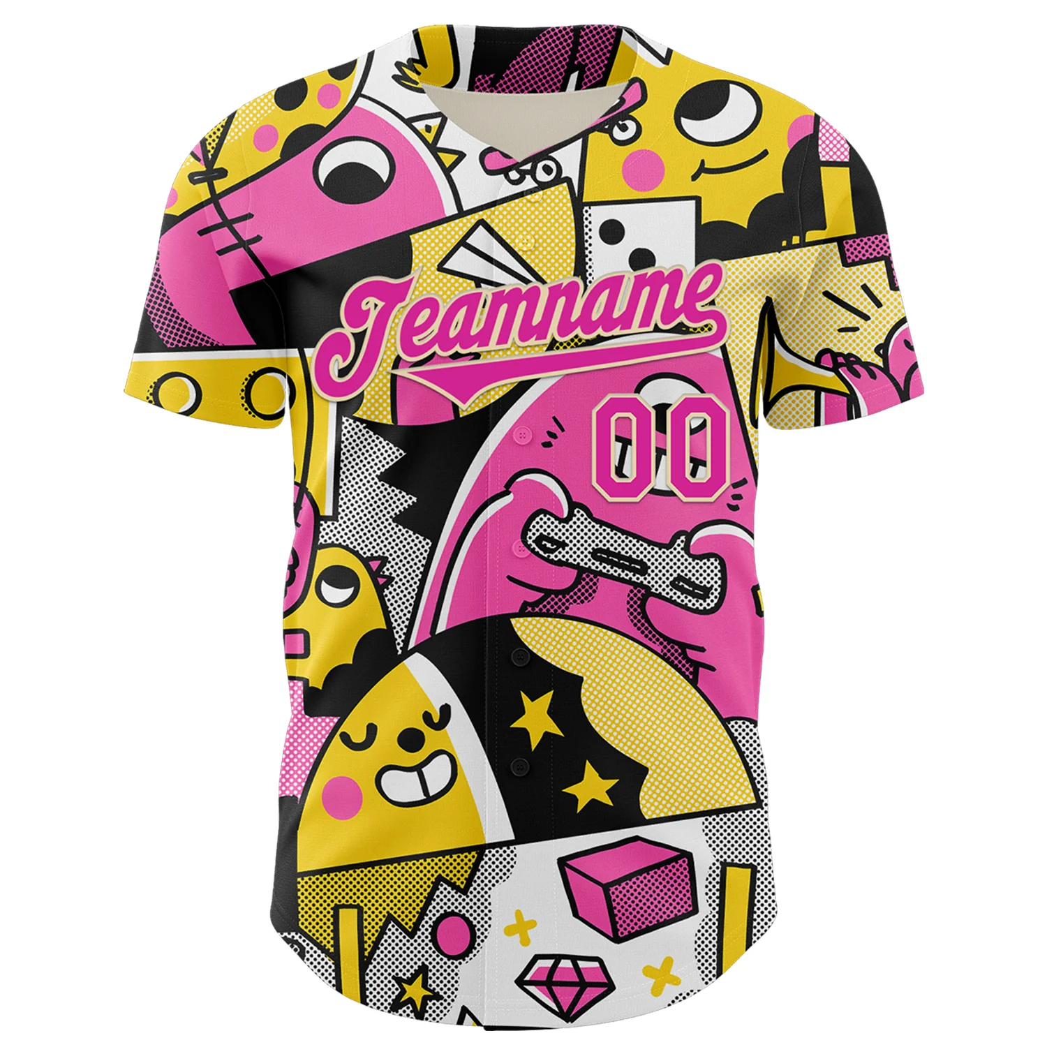 Custom Black Deep Pink-City Cream 3D Geo Law Fun N Games Authentic Baseball Jersey - Image 2