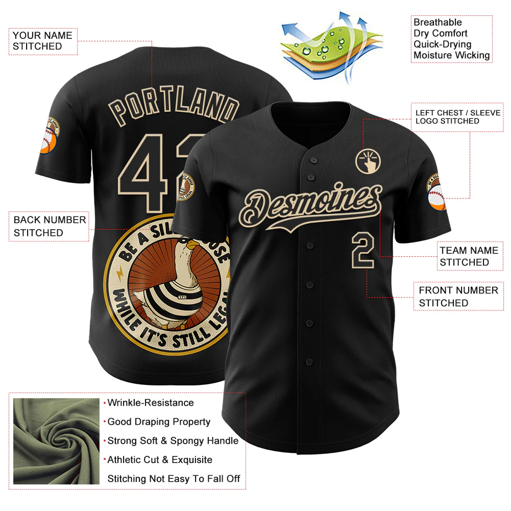 Custom Black Black-City Cream 3D Tobe Fonseca Be A Silly Goose - While it's Still Legal Authentic Baseball Jersey - Image 3