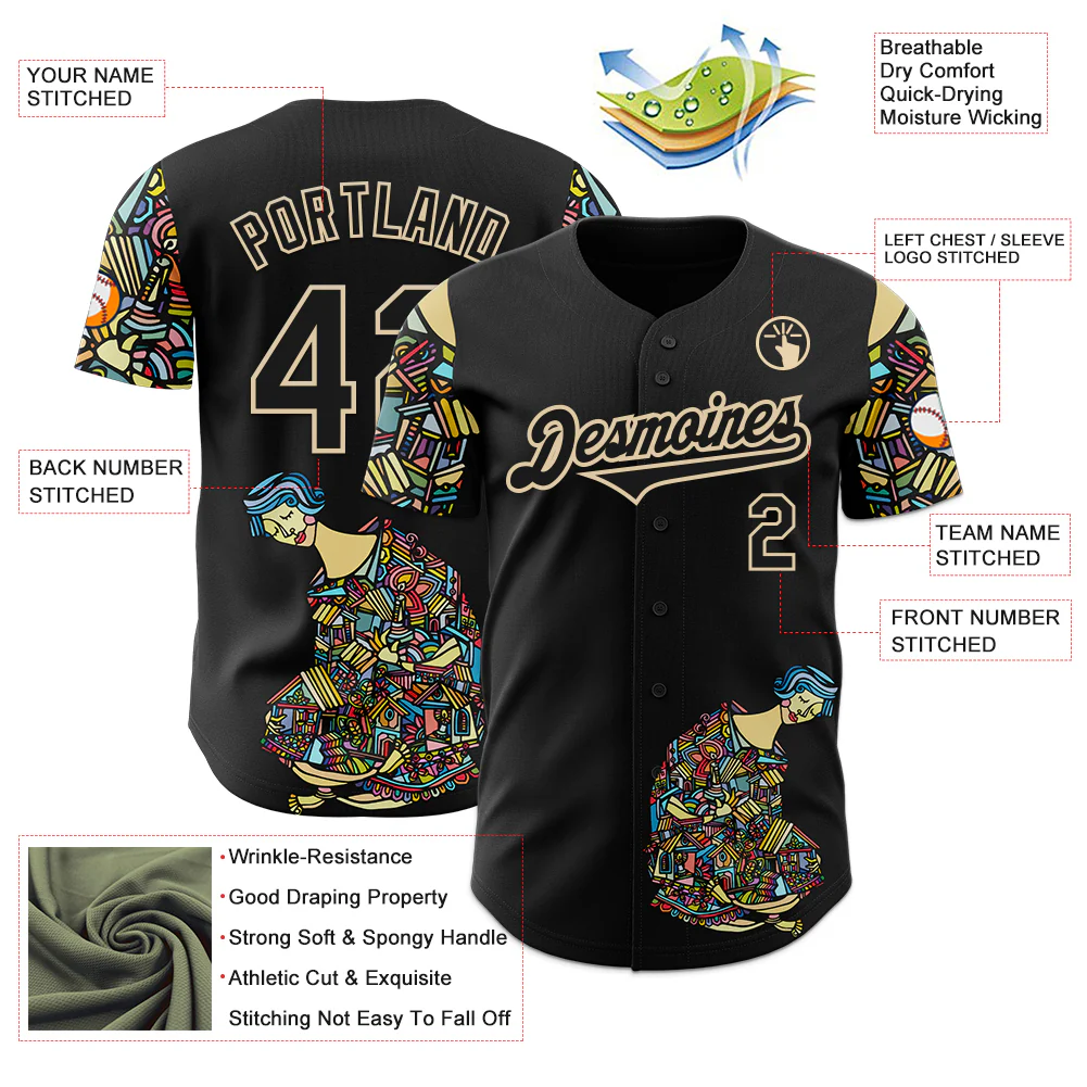 Custom Black City Cream Ninhol Home Authentic Baseball Jersey - Image 3