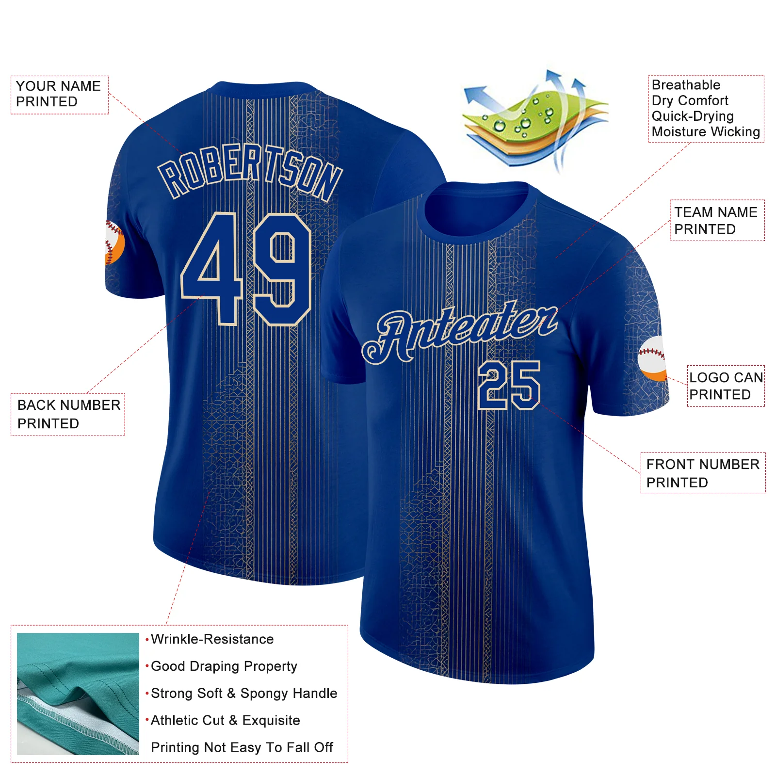Custom Blue Royal-City Cream 3D Pattern Design Brazil Sportswear Performance T-Shirt - Image 2