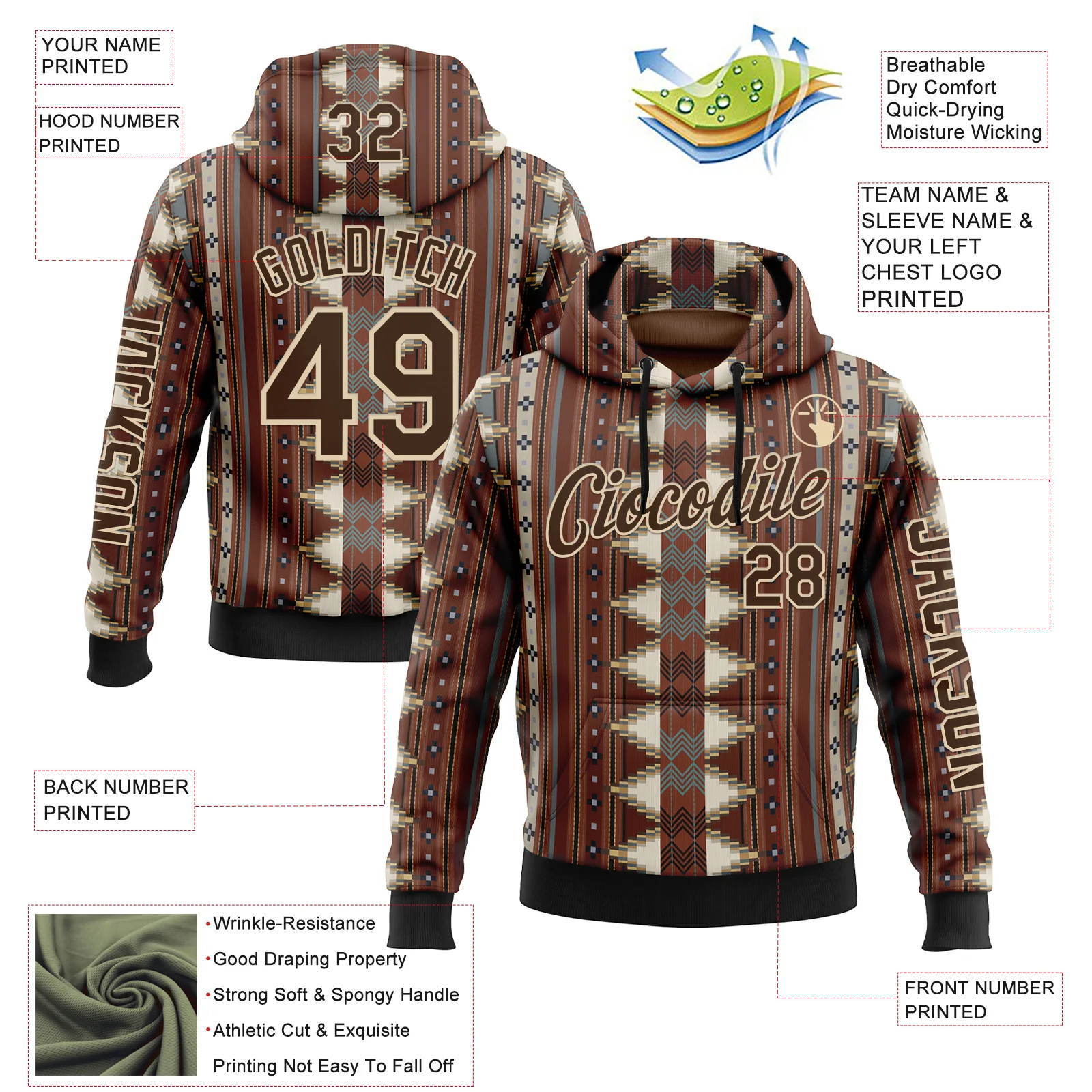 Custom Brown City Cream-Black 3D Pattern Design Western Cowboy Tribal Ethnic Sports Pullover Sweatshirt Hoodie - Image 2