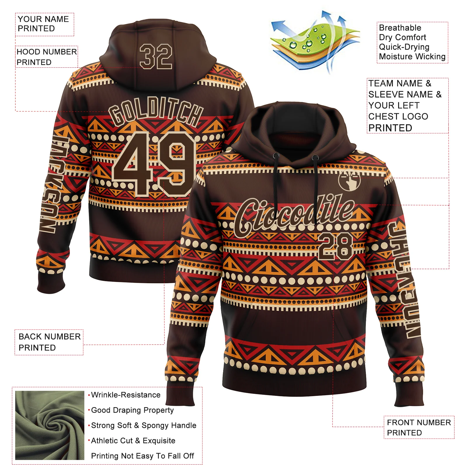 Custom Brown City Cream 3D Pattern Design Western Cowboy Tribal Ethnic Sports Pullover Sweatshirt Hoodie - Image 2