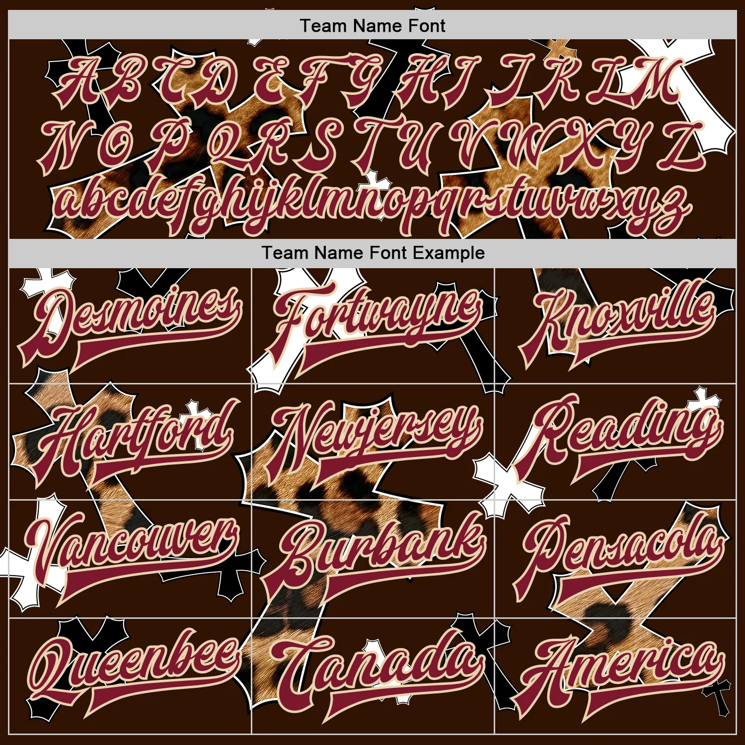 Custom Brown Crimson City Cream-Black Gothic Leopard Print Crosses Bomber Full-Snap Varsity Letterman Jacket - Image 5