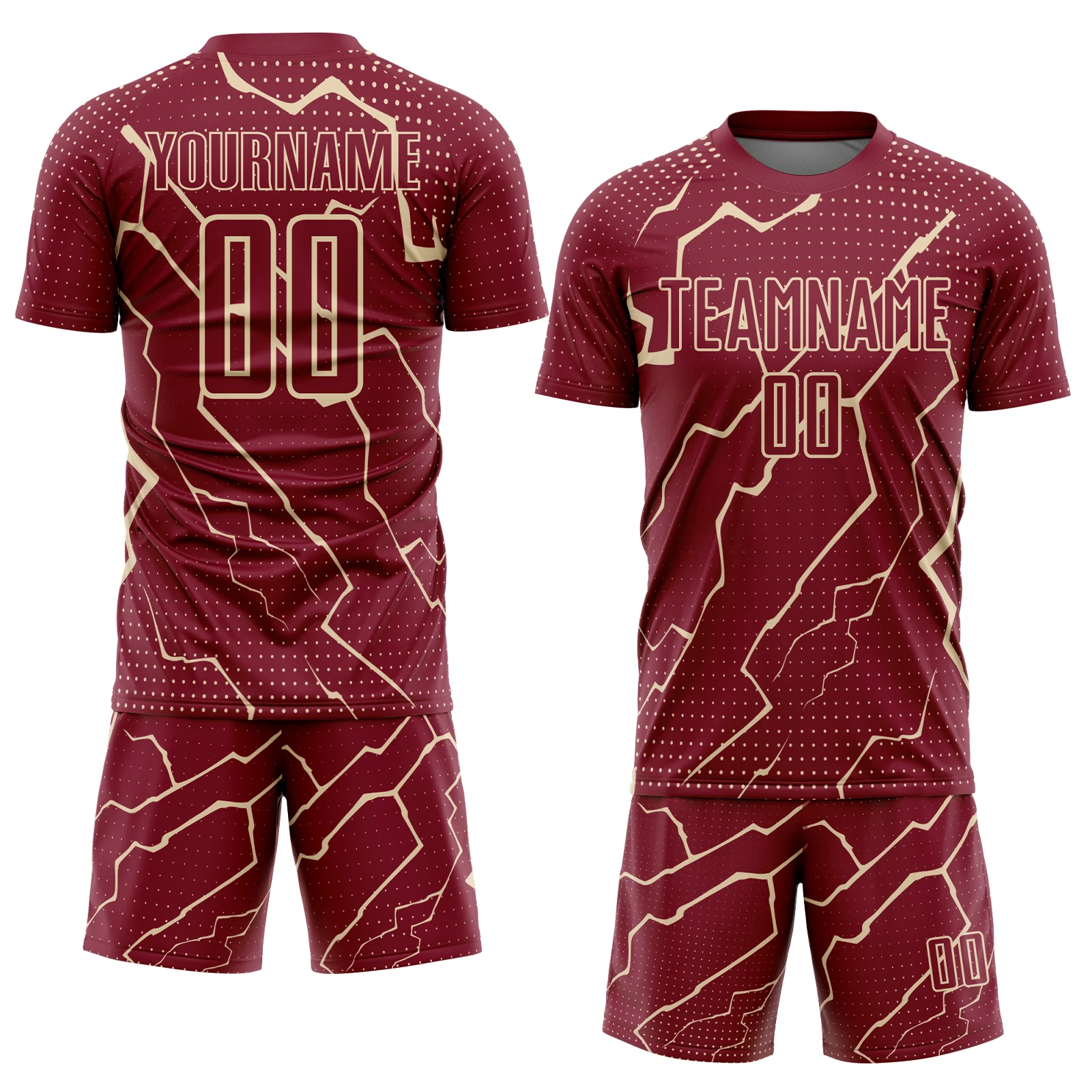 Custom Crimson City Cream Lightning Sublimation Soccer Uniform Jersey - Image 2