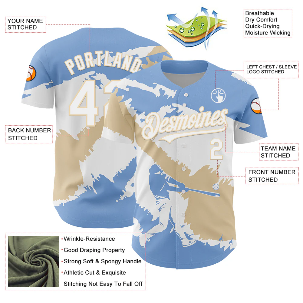 Custom Light Blue White-City Cream 3D Argentina Argentinian Flag Authentic Baseball Jersey - Image 3