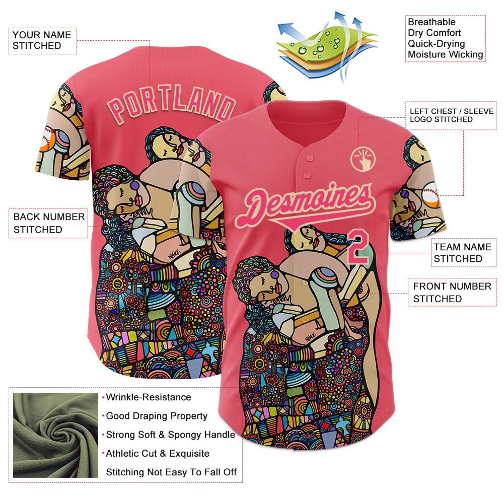 Custom Neon Pink City Cream Ninhol Fam Authentic Baseball Jersey - Image 3