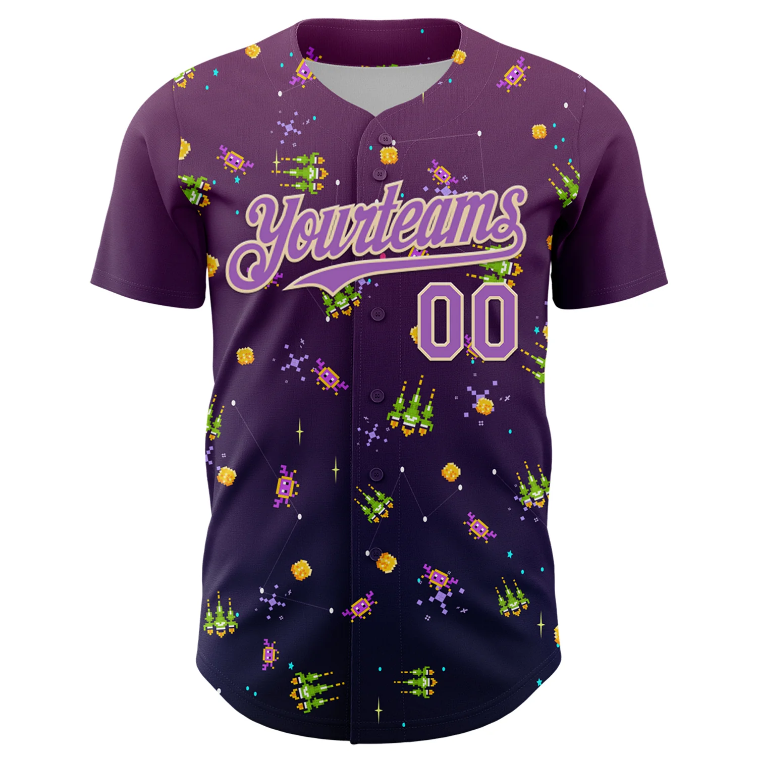 Custom Purple Medium Purple-City Cream 3D Pattern Design Retro Pixel Arcade Game Authentic Baseball Jersey - Image 2
