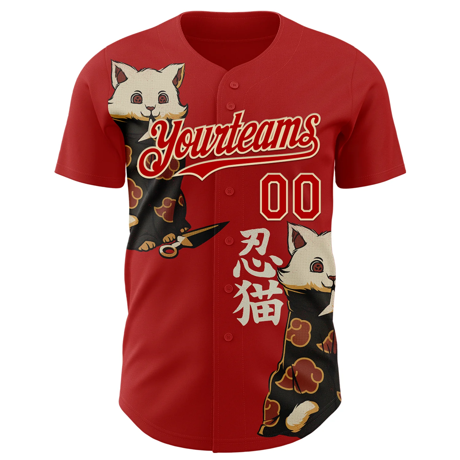 Custom Red Red-City Cream 3D Tobe Fonseca Katsuki Cat Japanese Anime Authentic Baseball Jersey - Image 2