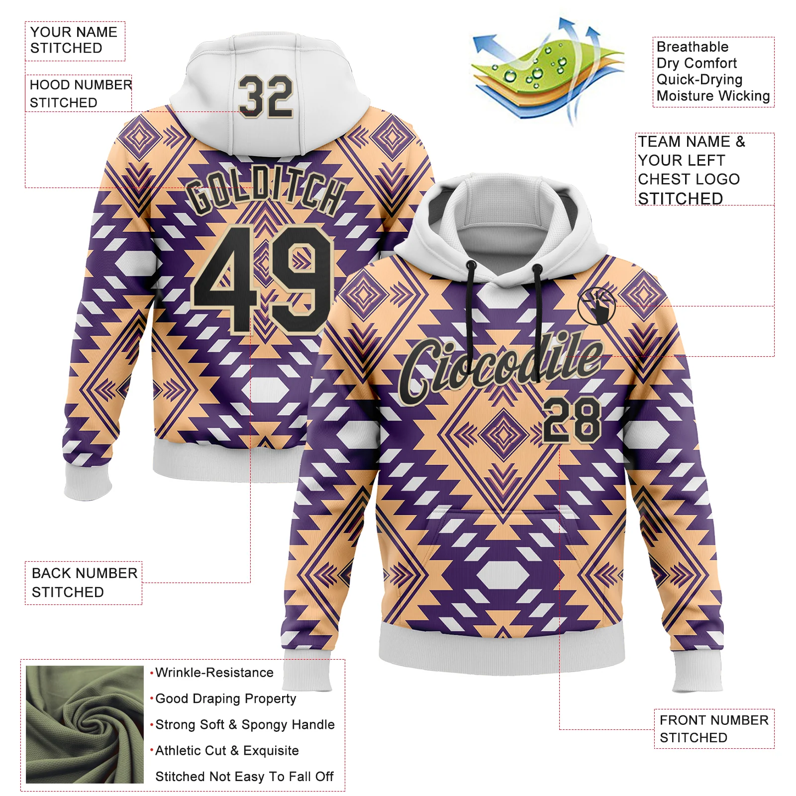 Custom Stitched White Black-City Cream 3D Pattern Design Tribal Ethnic Native American Sports Pullover Sweatshirt Hoodie - Image 2