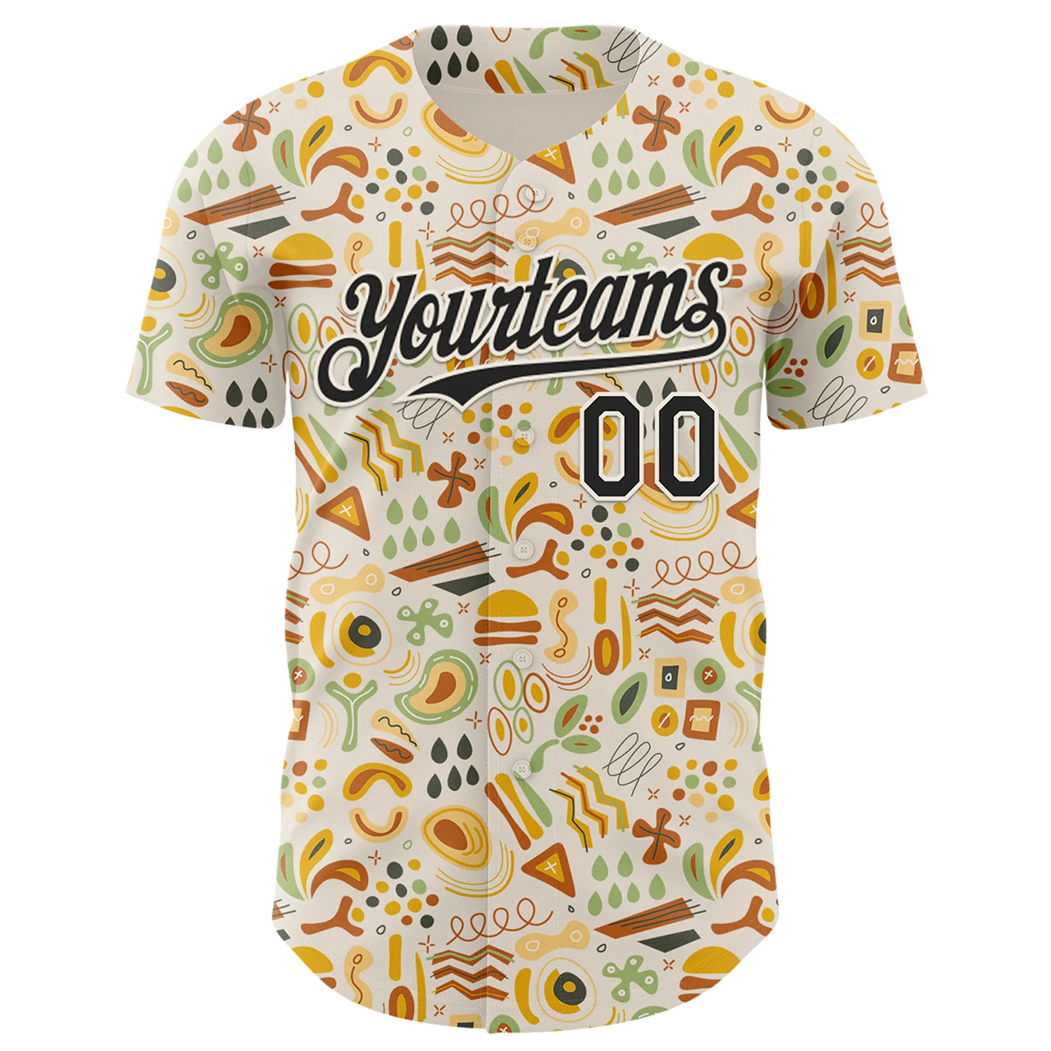 Custom Cream Black Foodie Abstract Doodles Authentic Baseball Jersey - Image 2