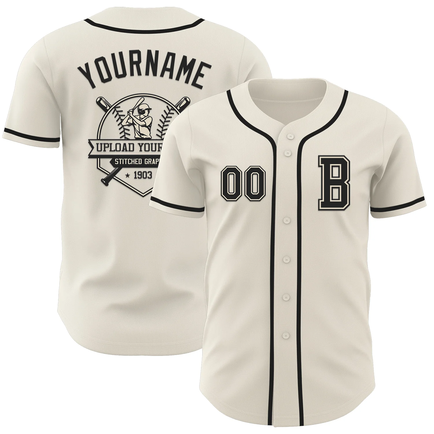 Custom Cream Black Authentic Baseball Jersey - Image 5