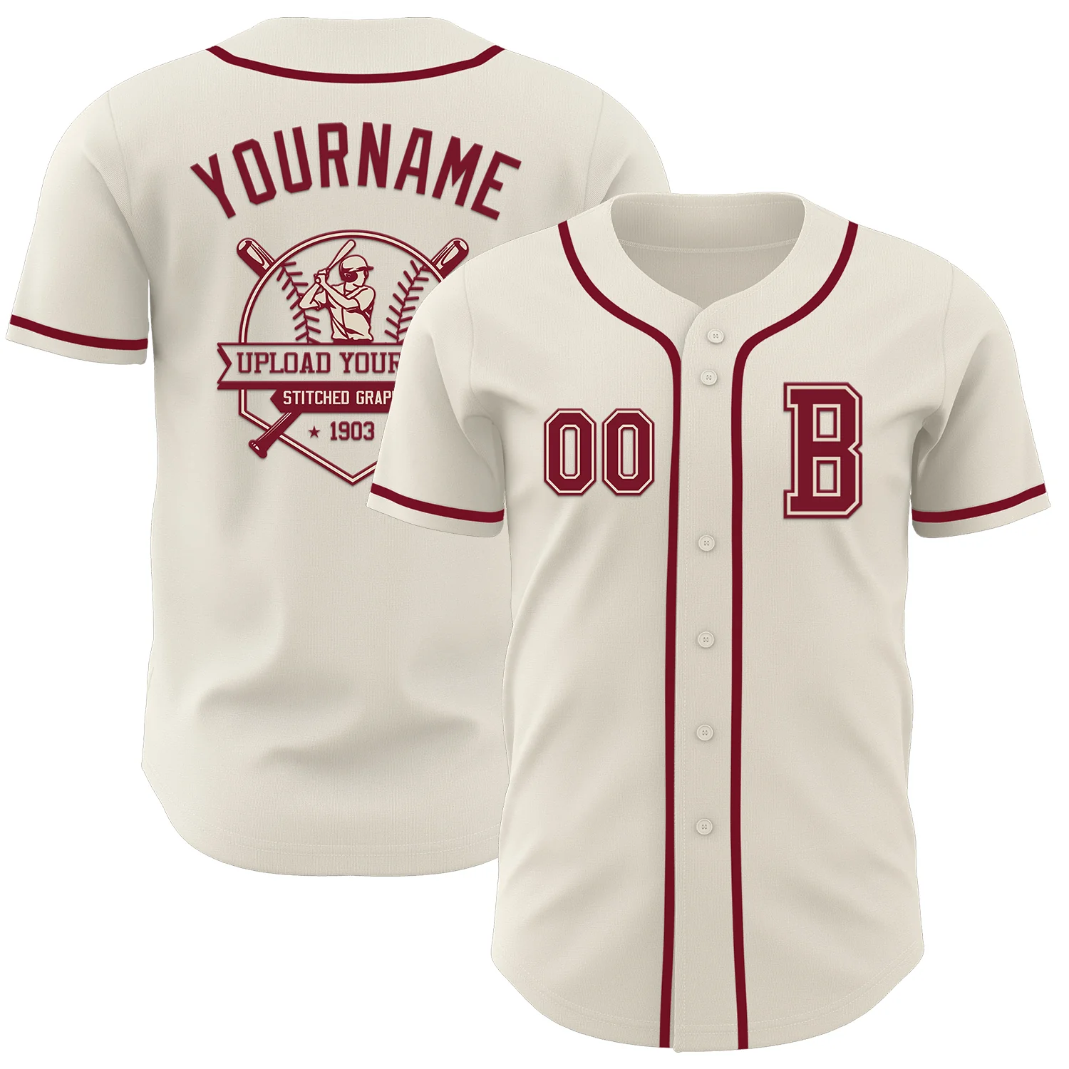 Custom Cream Crimson Authentic Baseball Jersey - Image 5