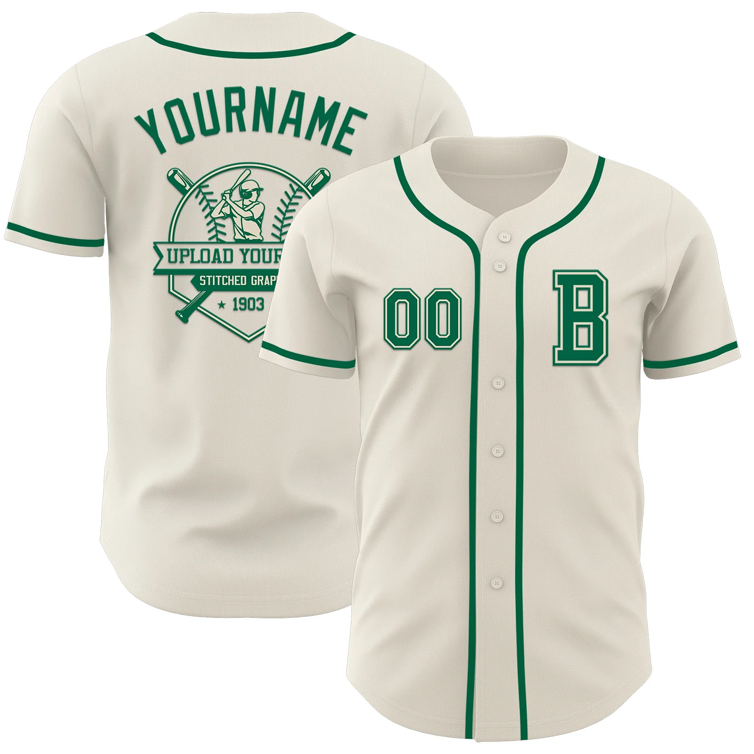 Custom Cream Kelly Green Authentic Baseball Jersey - Image 5