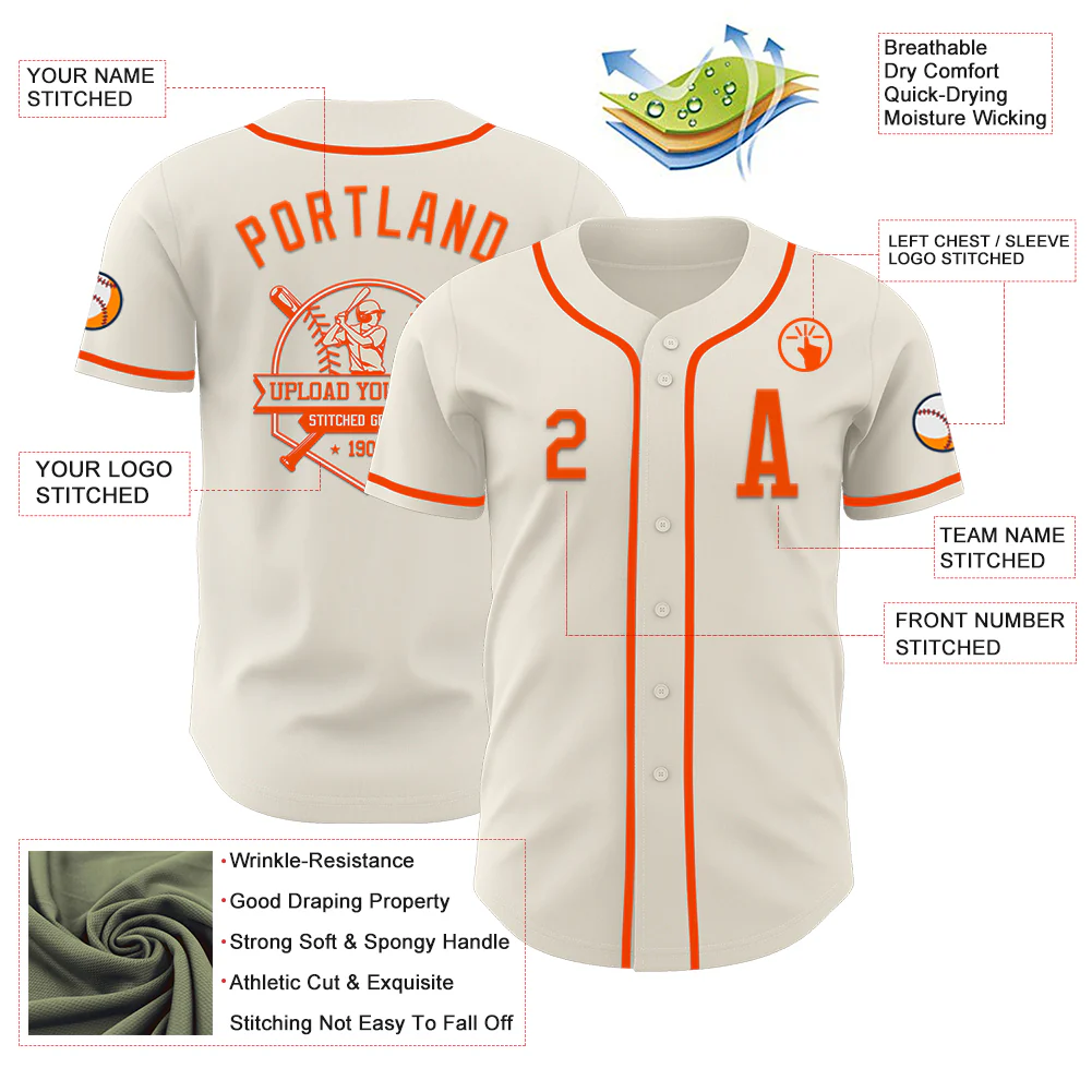 Custom Cream Orange Authentic Baseball Jersey - Image 6