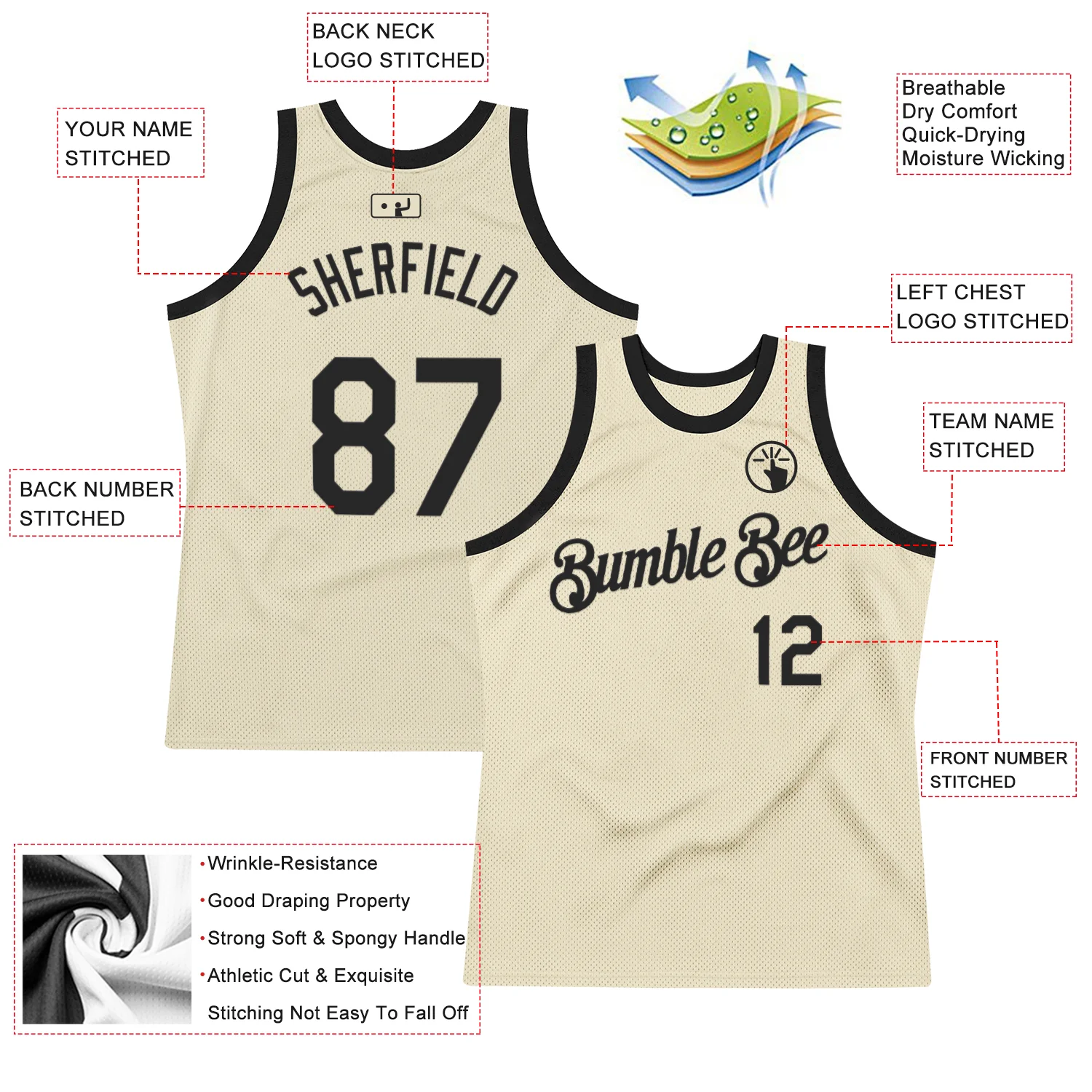 Custom Cream Black Authentic Throwback Basketball Jersey - Image 2