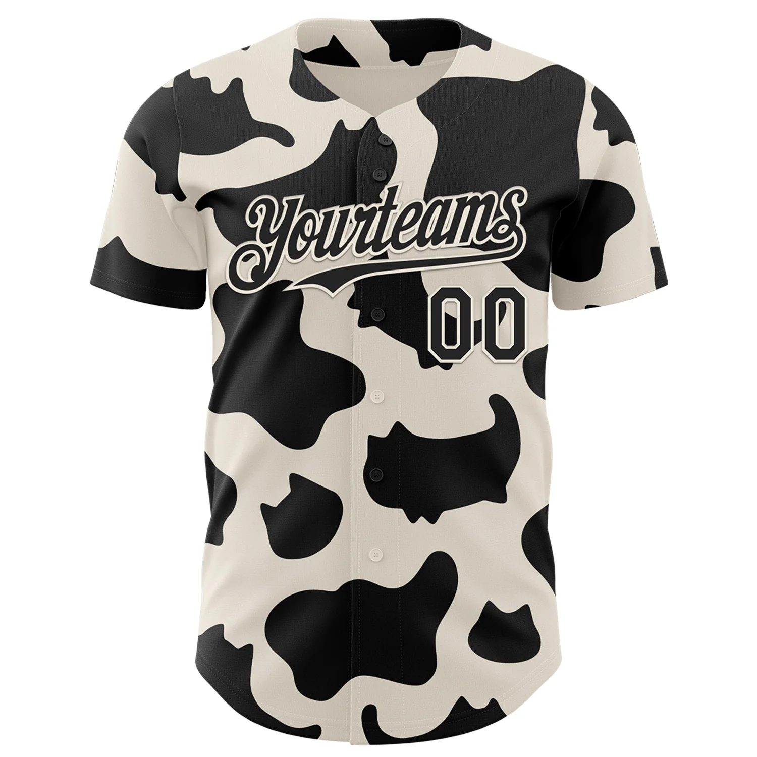 Custom Black Black-Cream 3D Tobe Fonseca Cow Pattern Cat Authentic Baseball Jersey - Image 2