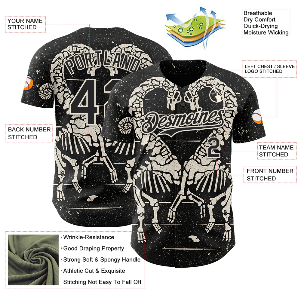Custom Black Black-Cream 3D Tobe Fonseca Mass Extinction Love Authentic Baseball Jersey - Image 3