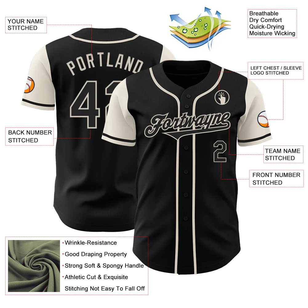 Custom Black Cream Authentic Two Tone Baseball Jersey - Image 3