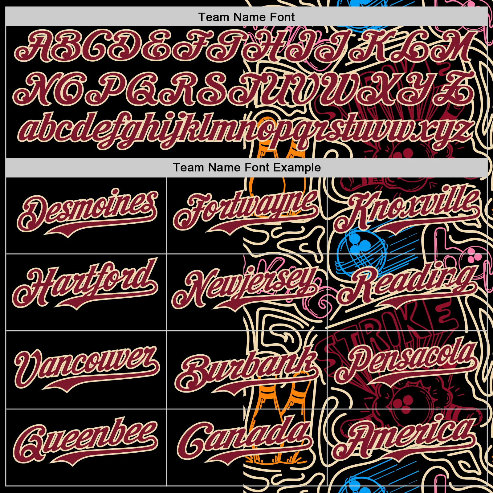 Custom Black Crimson-Cream Bowling Doodle Split Authentic Baseball Jersey - Image 4