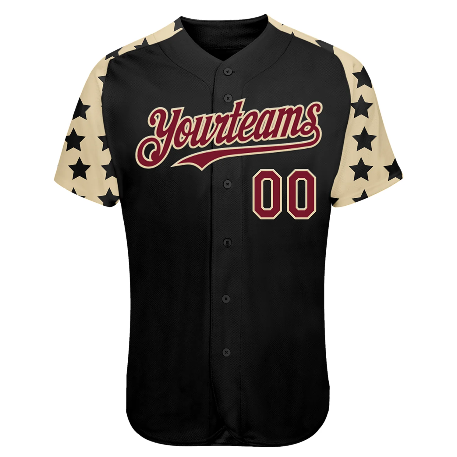 Custom Black Crimson-Cream Star Raglan Sleeves Authentic Baseball Jersey - Image 2