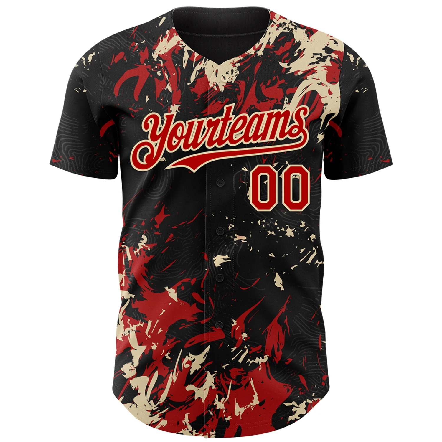 Custom Black Red-Cream Splash Authentic Baseball Jersey - Image 2