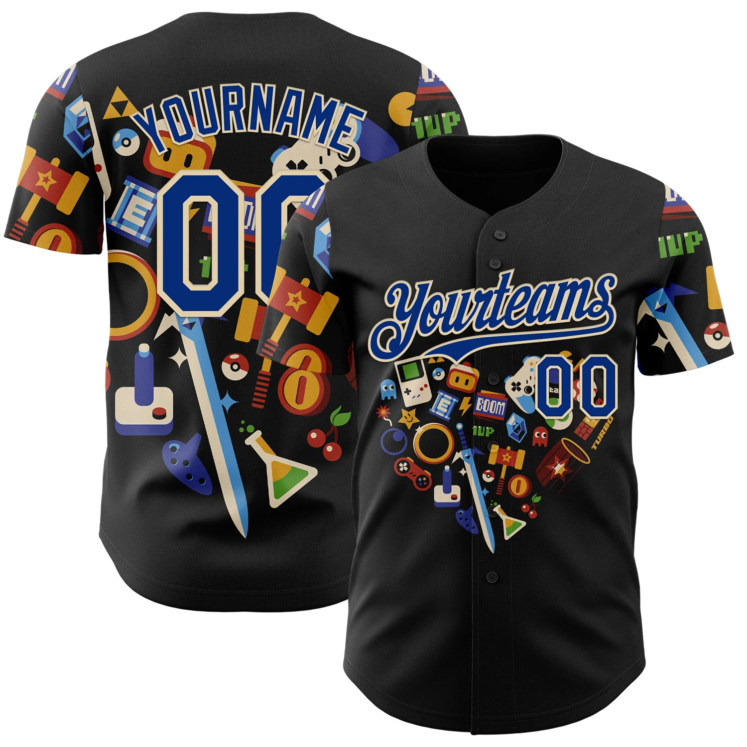 Custom Black Royal-Cream 3D Tobe Fonseca Love Gamer Vintage Authentic Baseball Jersey