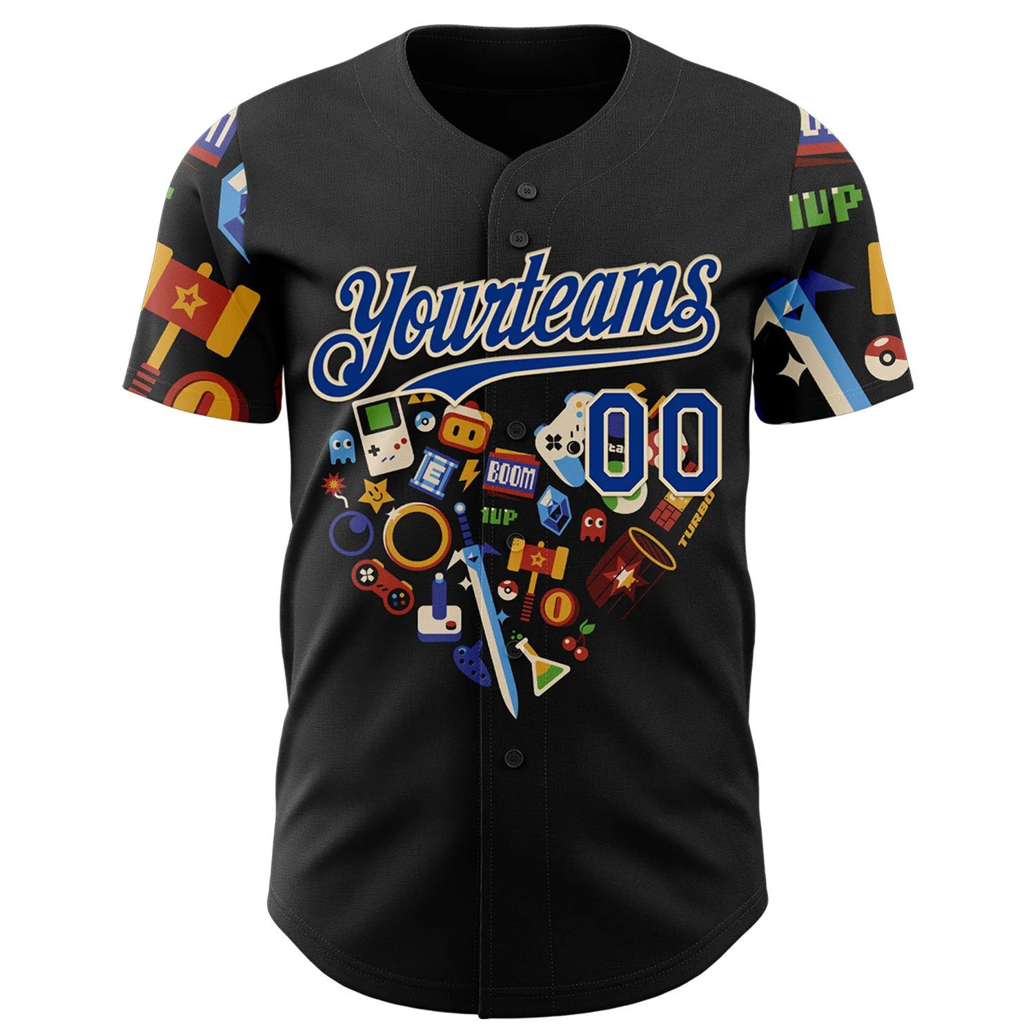 Custom Black Royal-Cream 3D Tobe Fonseca Love Gamer Vintage Authentic Baseball Jersey - Image 2