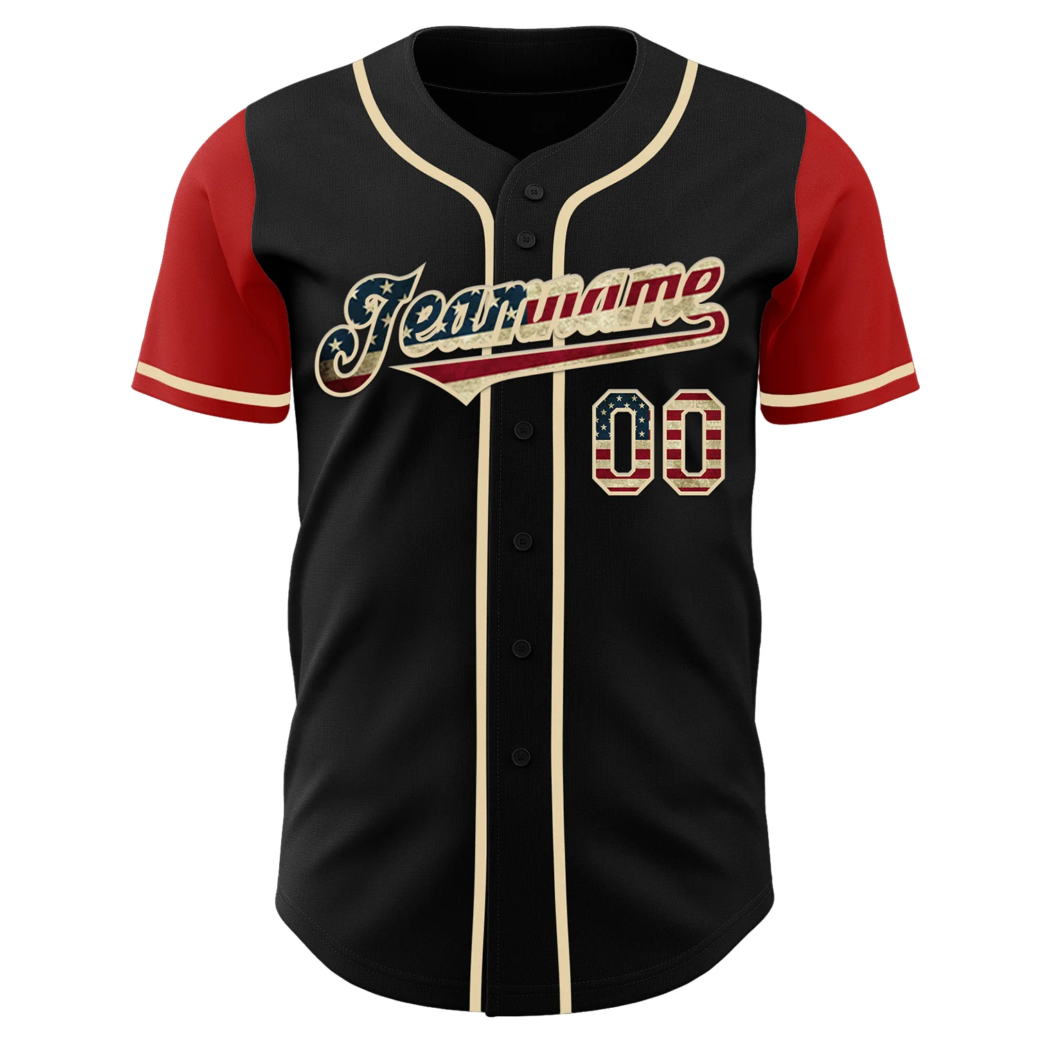 Custom Black Vintage USA Flag Cream-Red Authentic Two Tone Baseball Jersey - Image 2