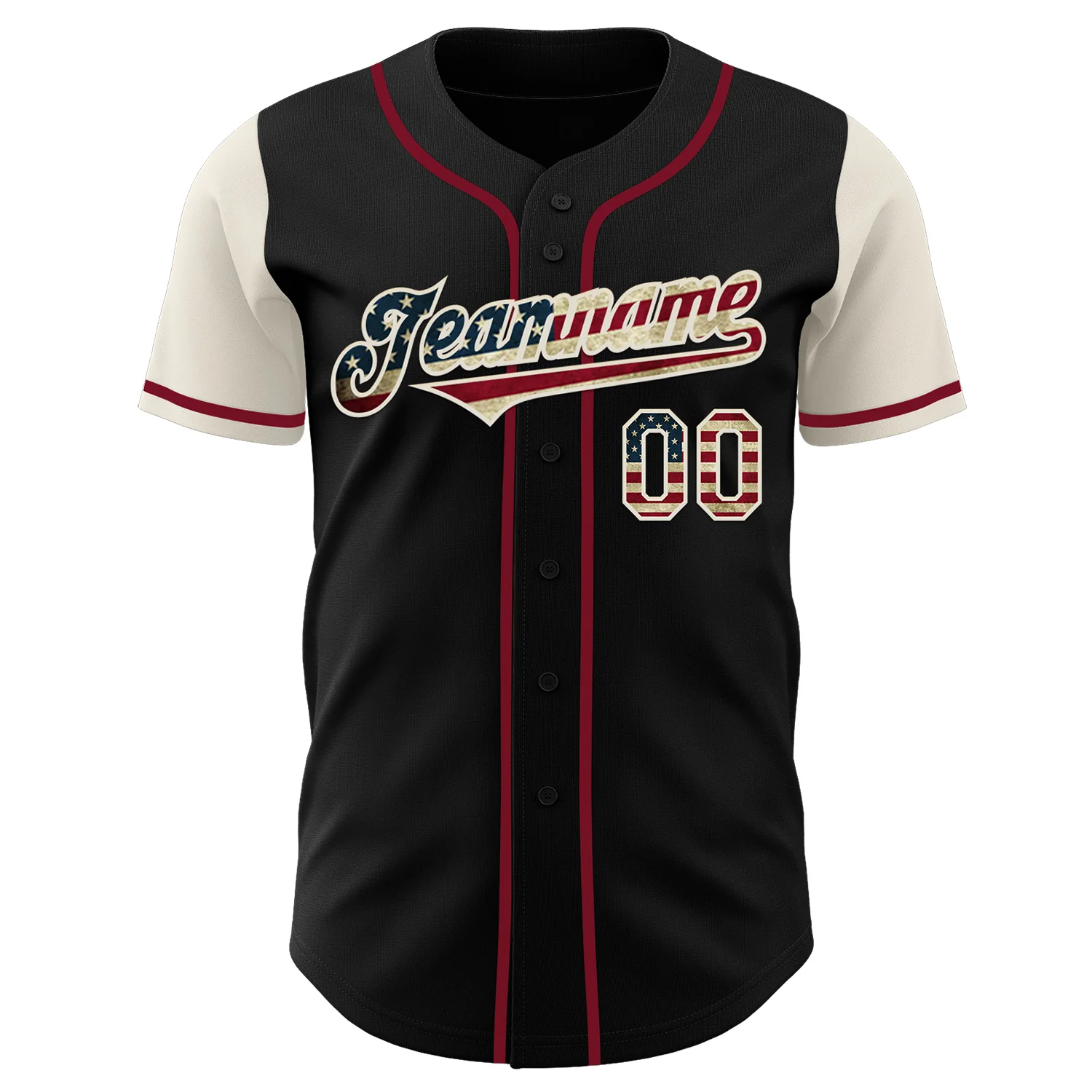 Custom Black Vintage USA Flag Cream-Crimson Authentic Two Tone Baseball Jersey - Image 2