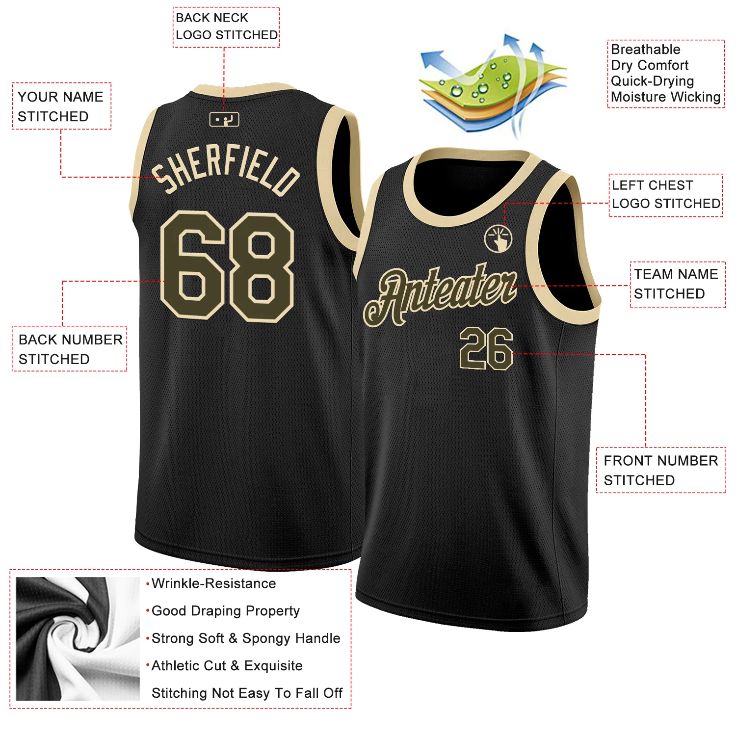 Custom Black Olive-Cream Authentic Basketball Jersey - Image 2