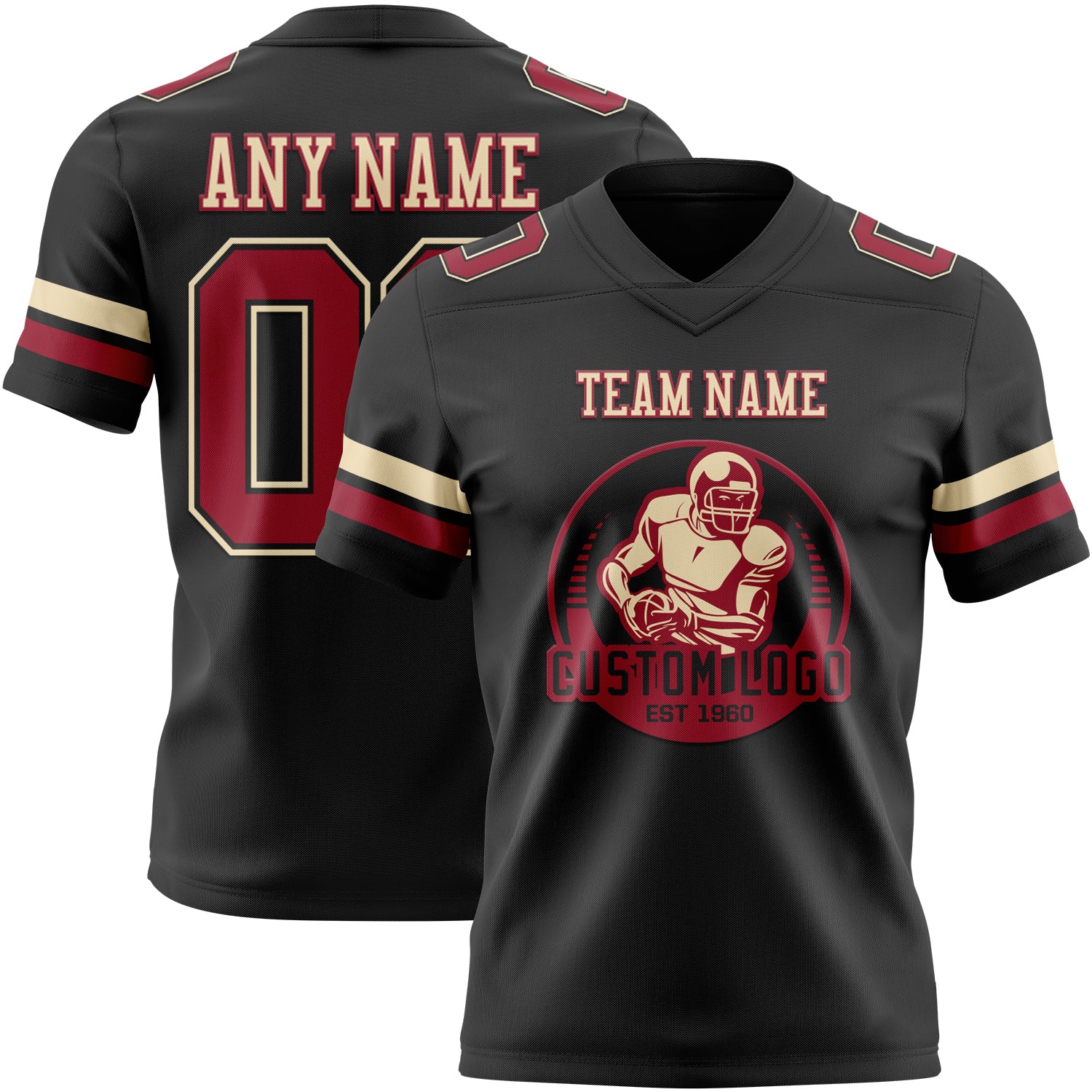 Custom Black Cardinal-Cream Authentic Football Jersey - Image 2