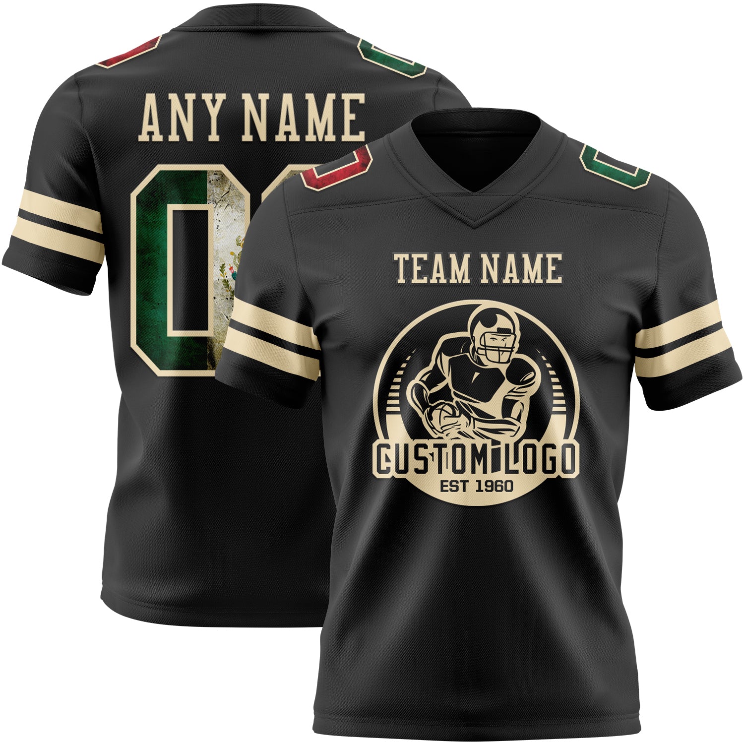 Custom Black Vintage Mexican Flag-Cream Authentic Football Jersey - Image 2