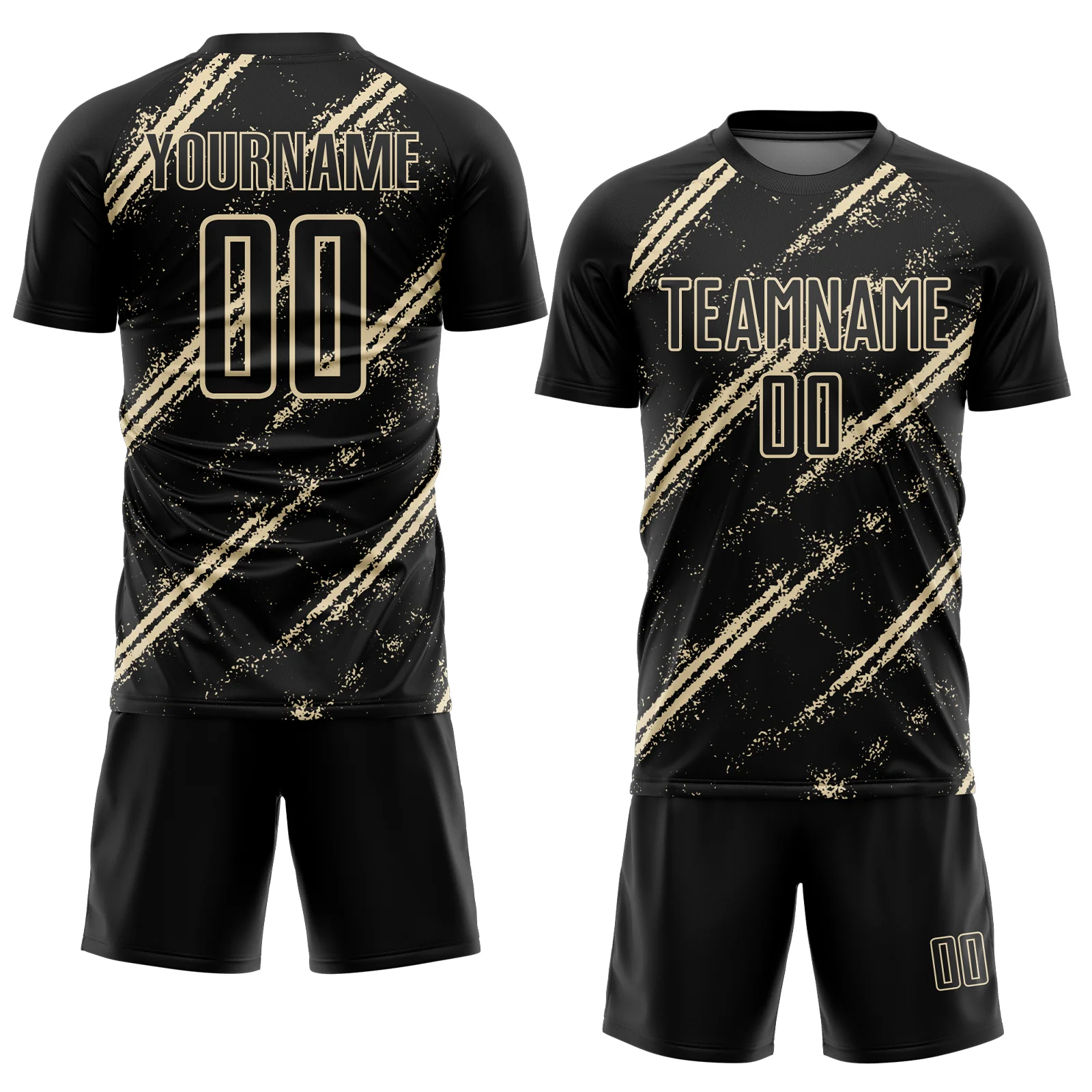 Custom Black Cream Abstract Fragment Art Splash Sublimation Soccer Uniform Jersey - Image 2