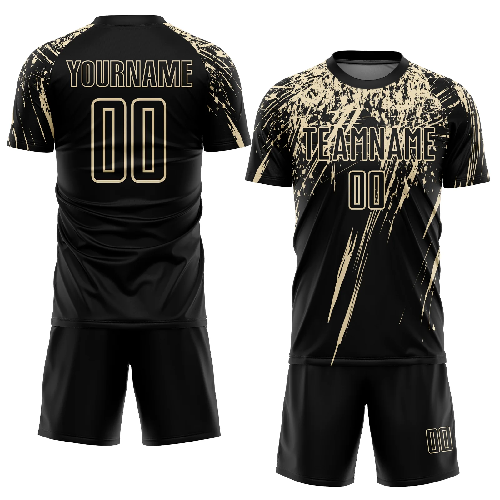 Custom Black Cream Splash Sports Sublimation Soccer Uniform Jersey - Image 2