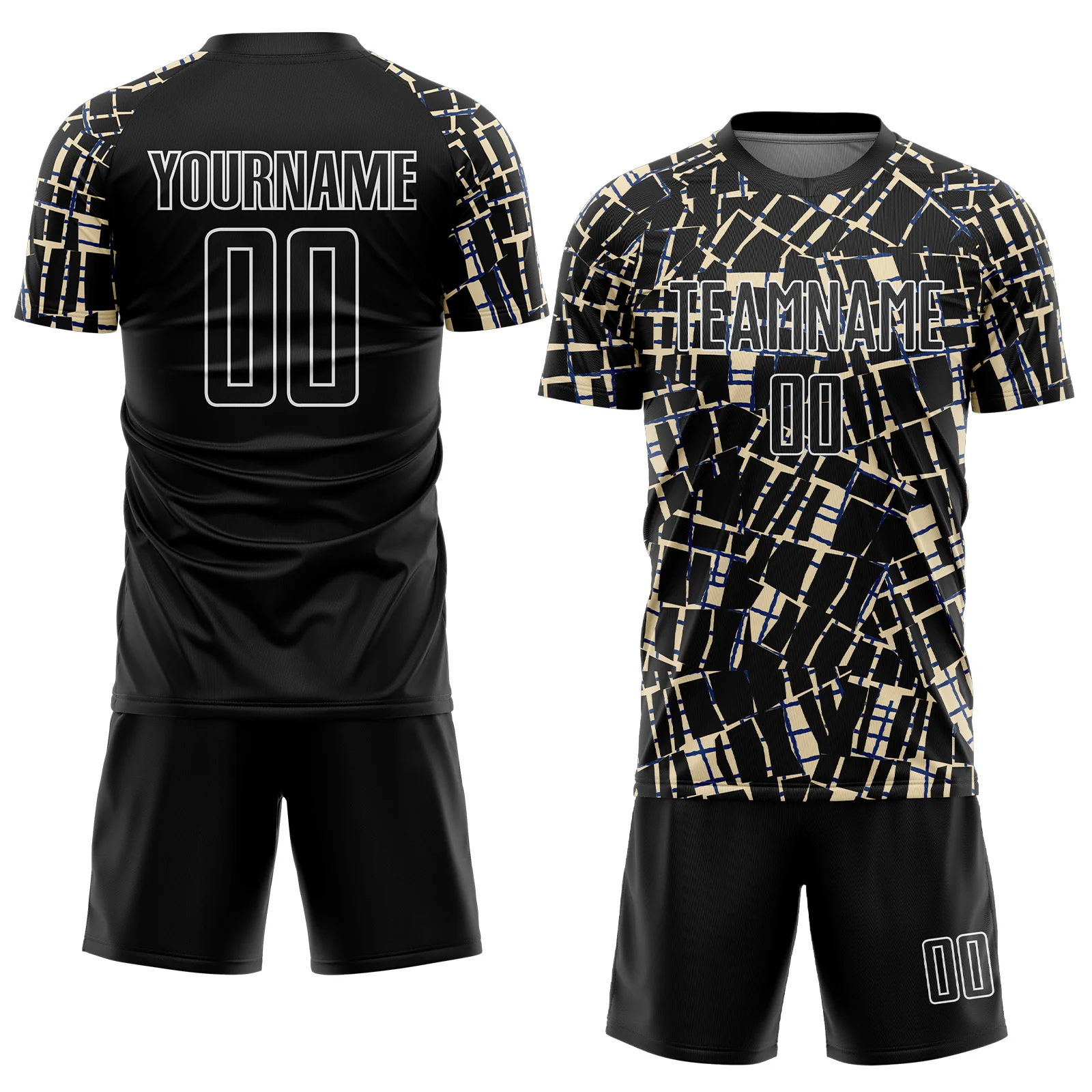 Custom Black Cream-White Abstract Line Sports Sublimation Soccer Uniform Jersey - Image 2