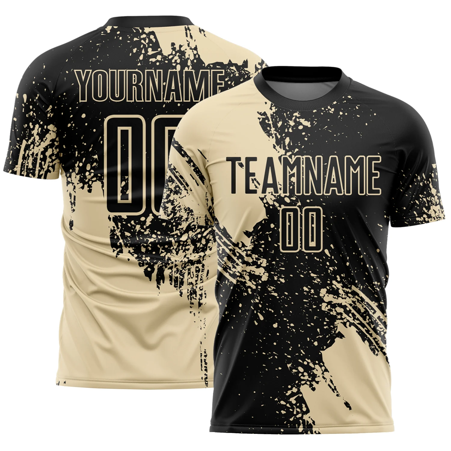 Custom Black Cream Abstract Brush Stroke Sports Sublimation Soccer Uniform Jersey