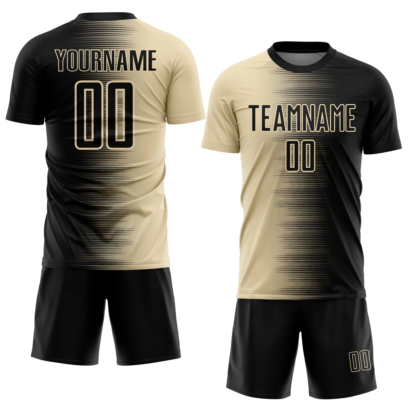 Custom Black Cream Gradient Line Sublimation Soccer Uniform Jersey - Image 2