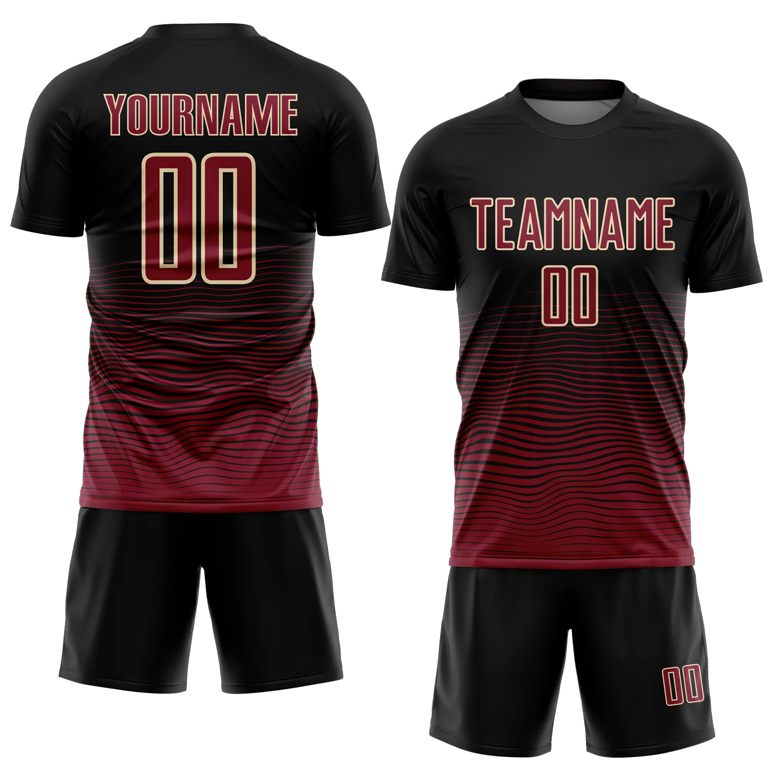 Custom Black Crimson-Cream Gradient Line Sublimation Soccer Uniform Jersey - Image 2
